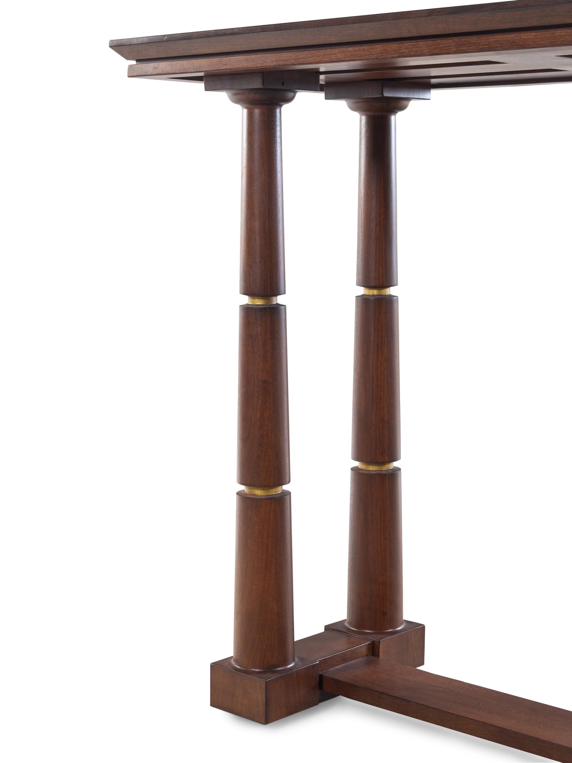 A Pair of Contemporary Walnut High-Top Tables