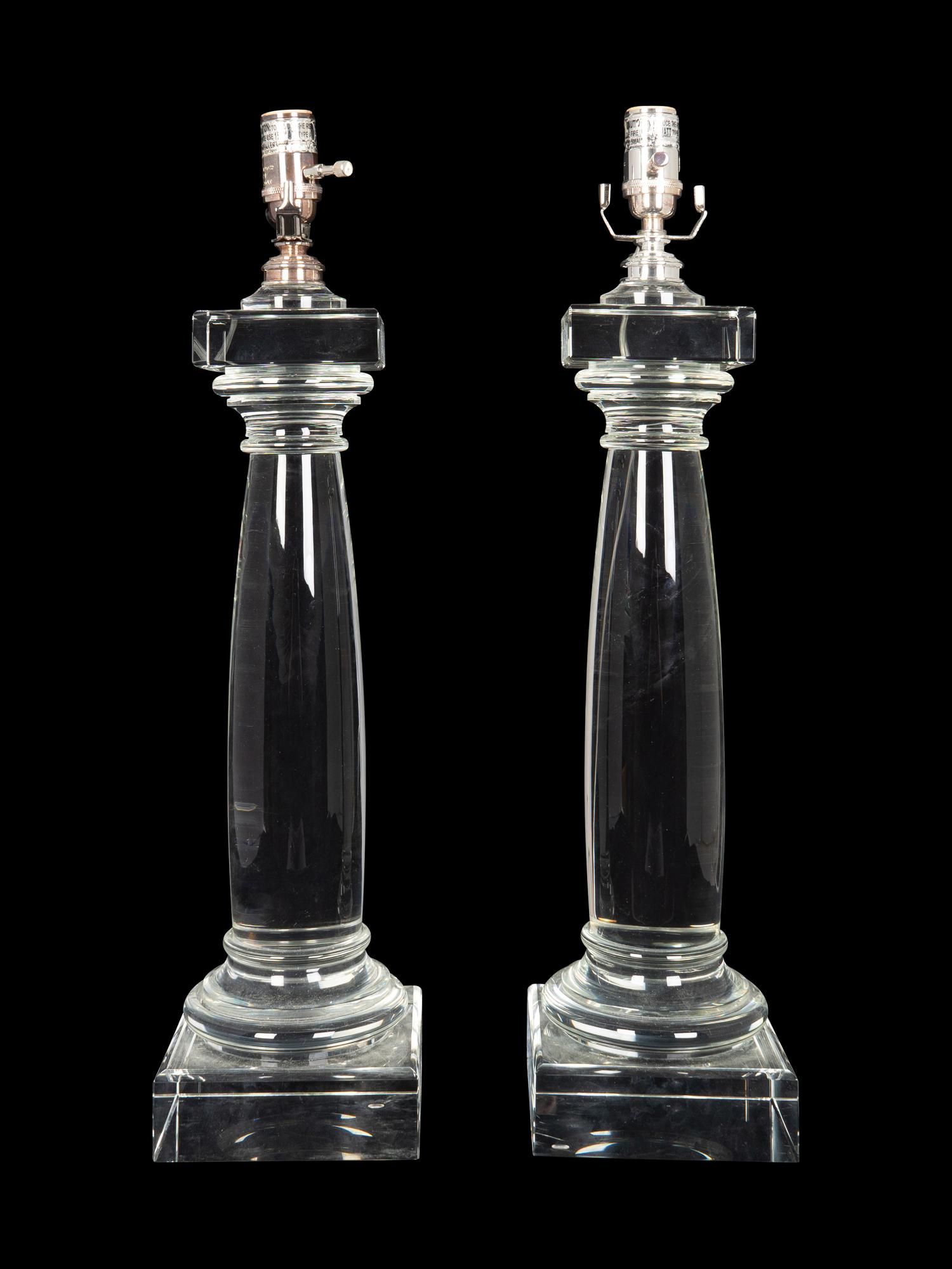 A Pair of Contemprary Glass Columnar Table Lamps — 20TH CENTURY