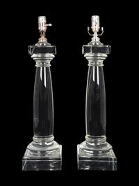 A Pair of Contemprary Glass Columnar Table Lamps — 20TH CENTURY