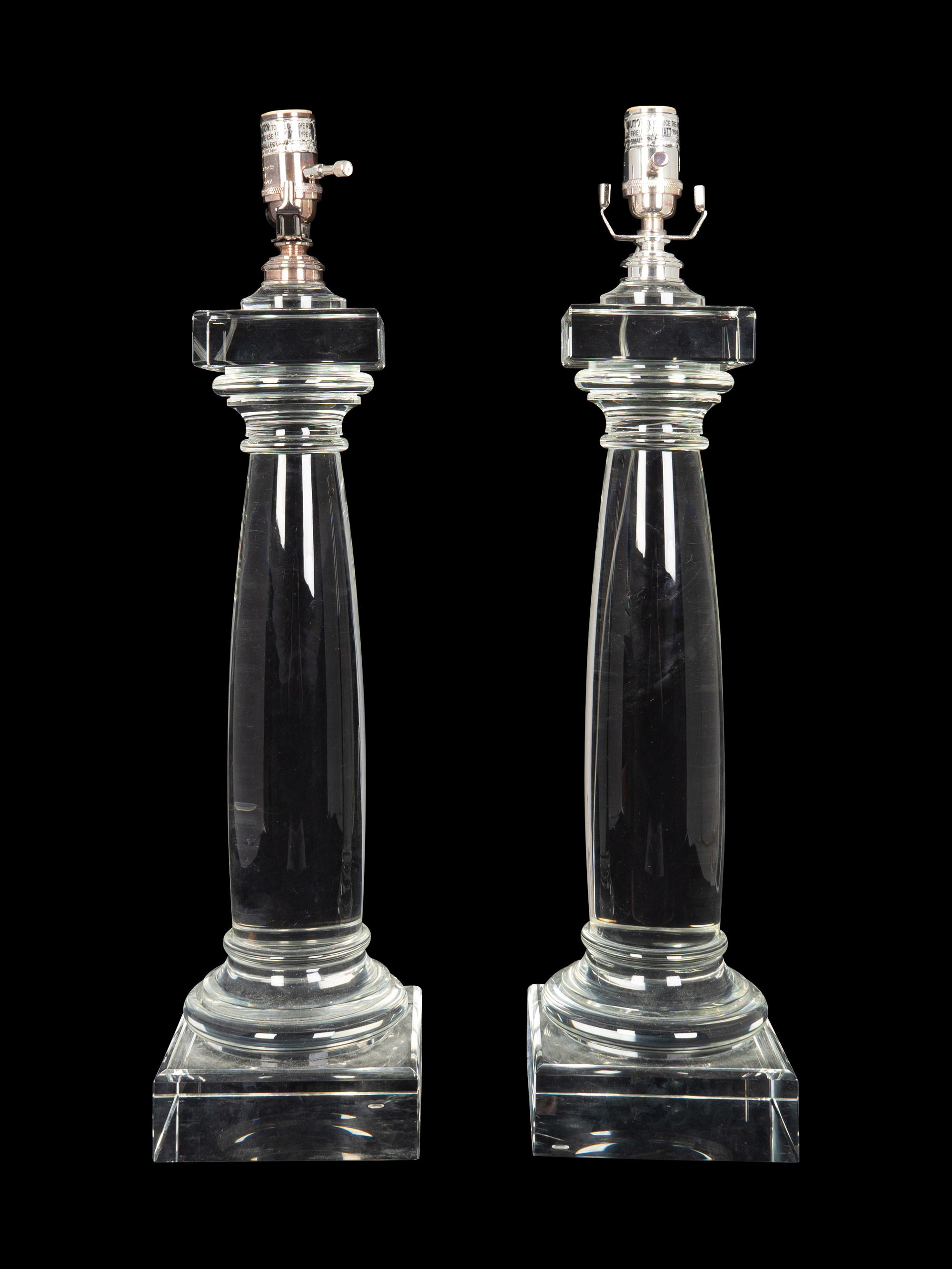 A Pair of Contemprary Glass Columnar Table Lamps — 20TH CENTURY