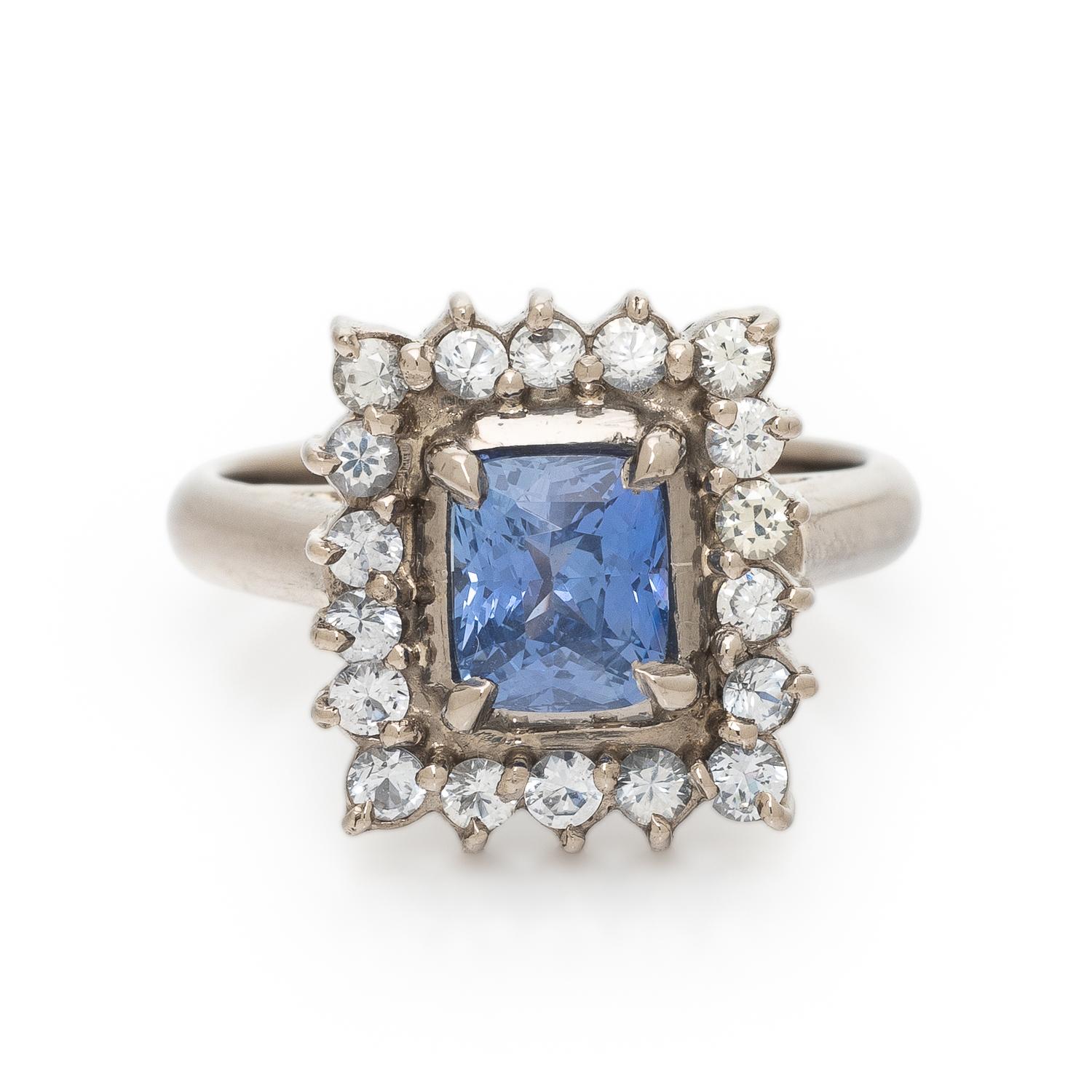 Ceylon Sapphire, Diamond, and White Gold Ring