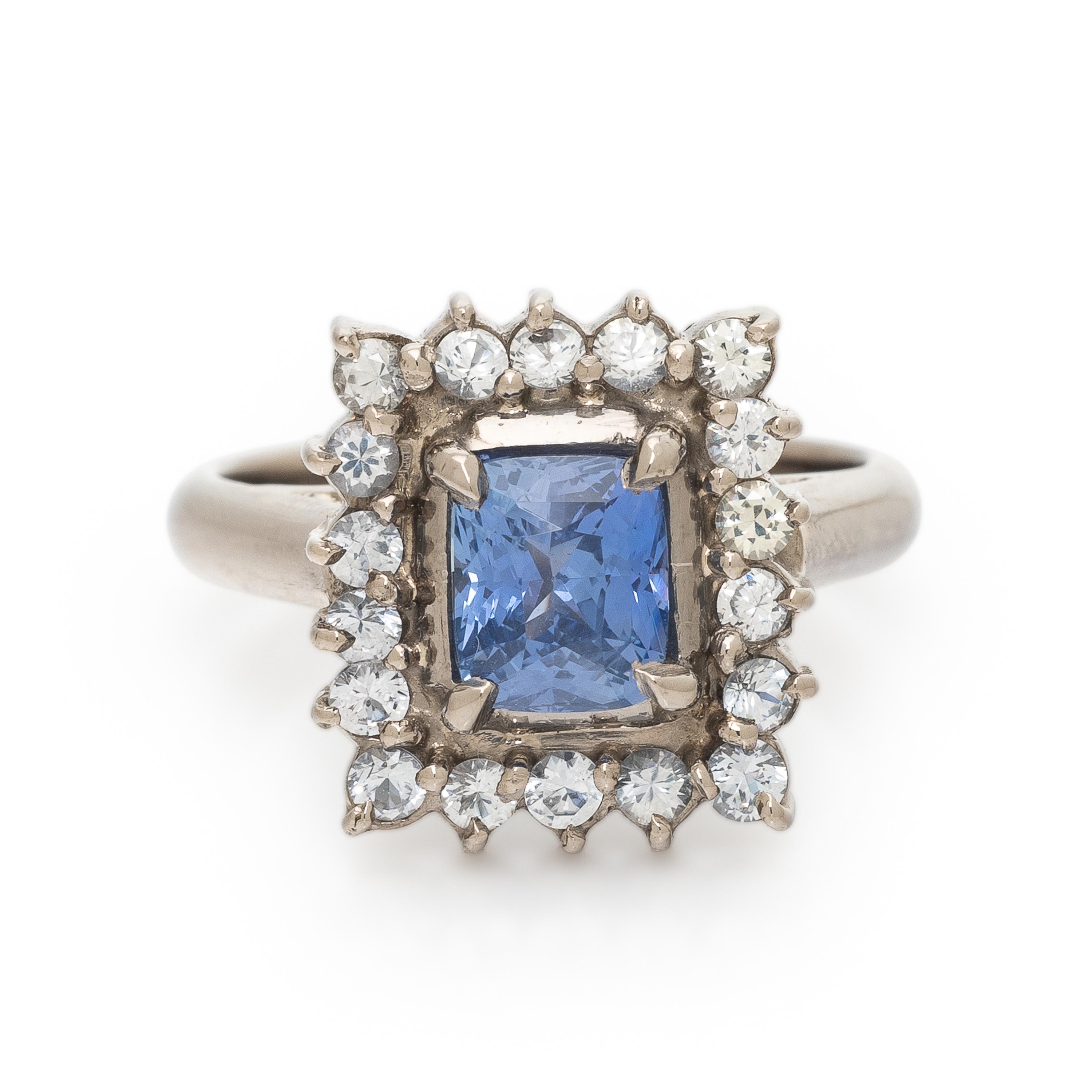 Ceylon Sapphire, Diamond, and White Gold Ring