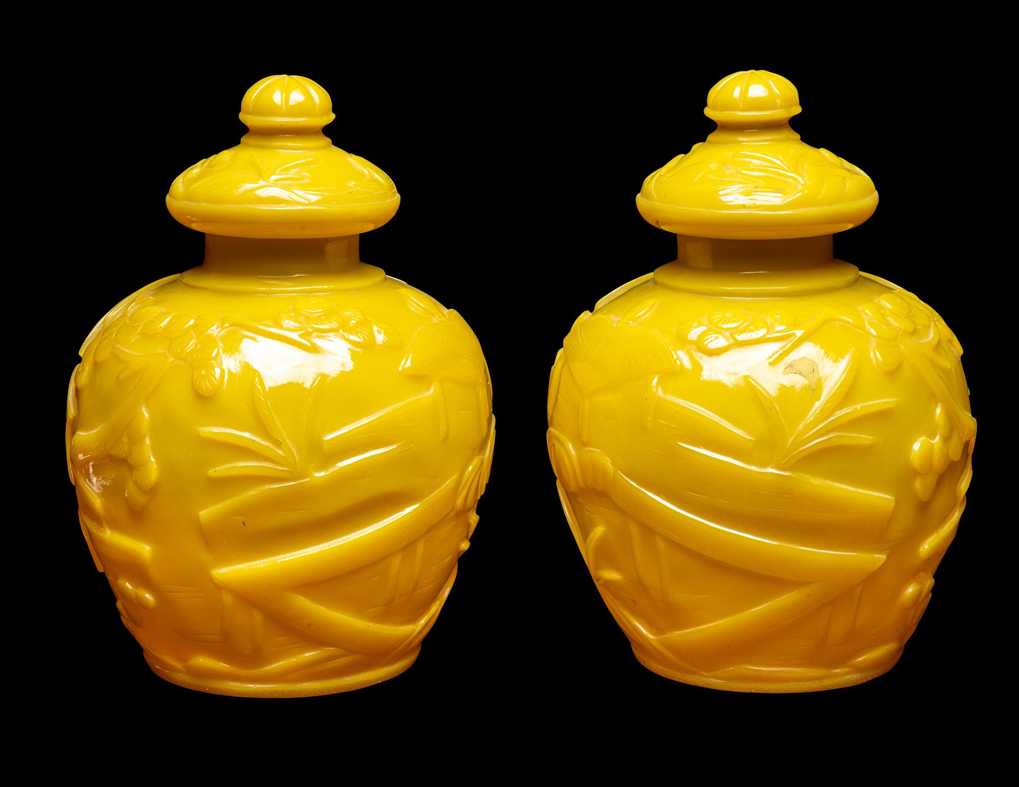 Five Chinese Yellow Peking Glass Wares