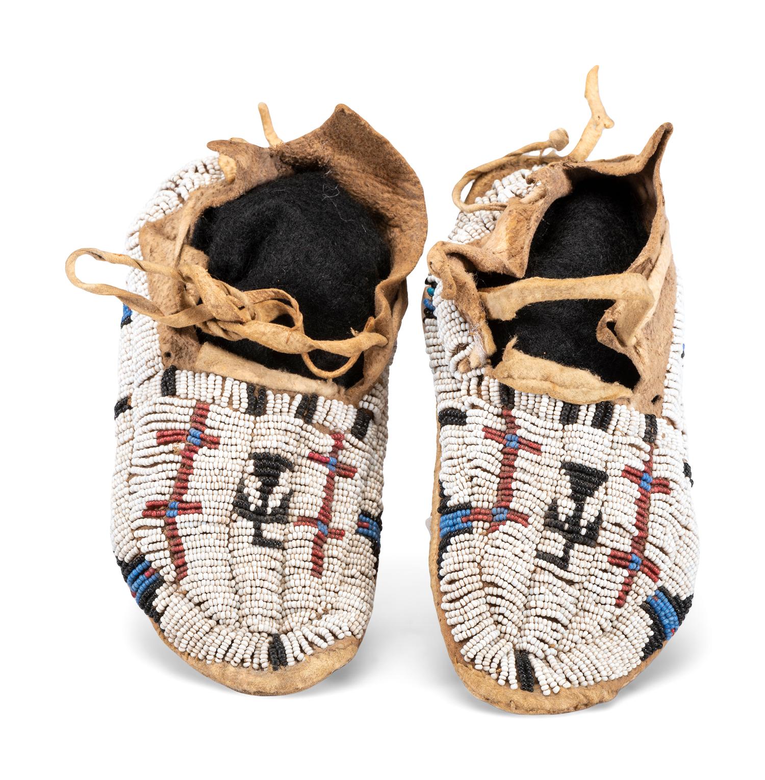 Cheyenne Beaded Hide Moccasins, with Thunderbirds and Dragonflies