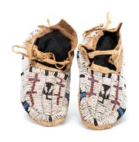 Cheyenne Beaded Hide Moccasins, with Thunderbirds and Dragonflies
