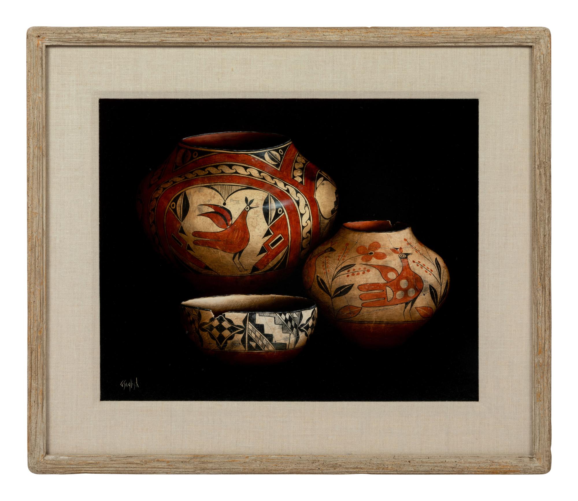 Three Works: Three Pottery Jars , Basket Tray with Two Jars and Two Pottery Jars