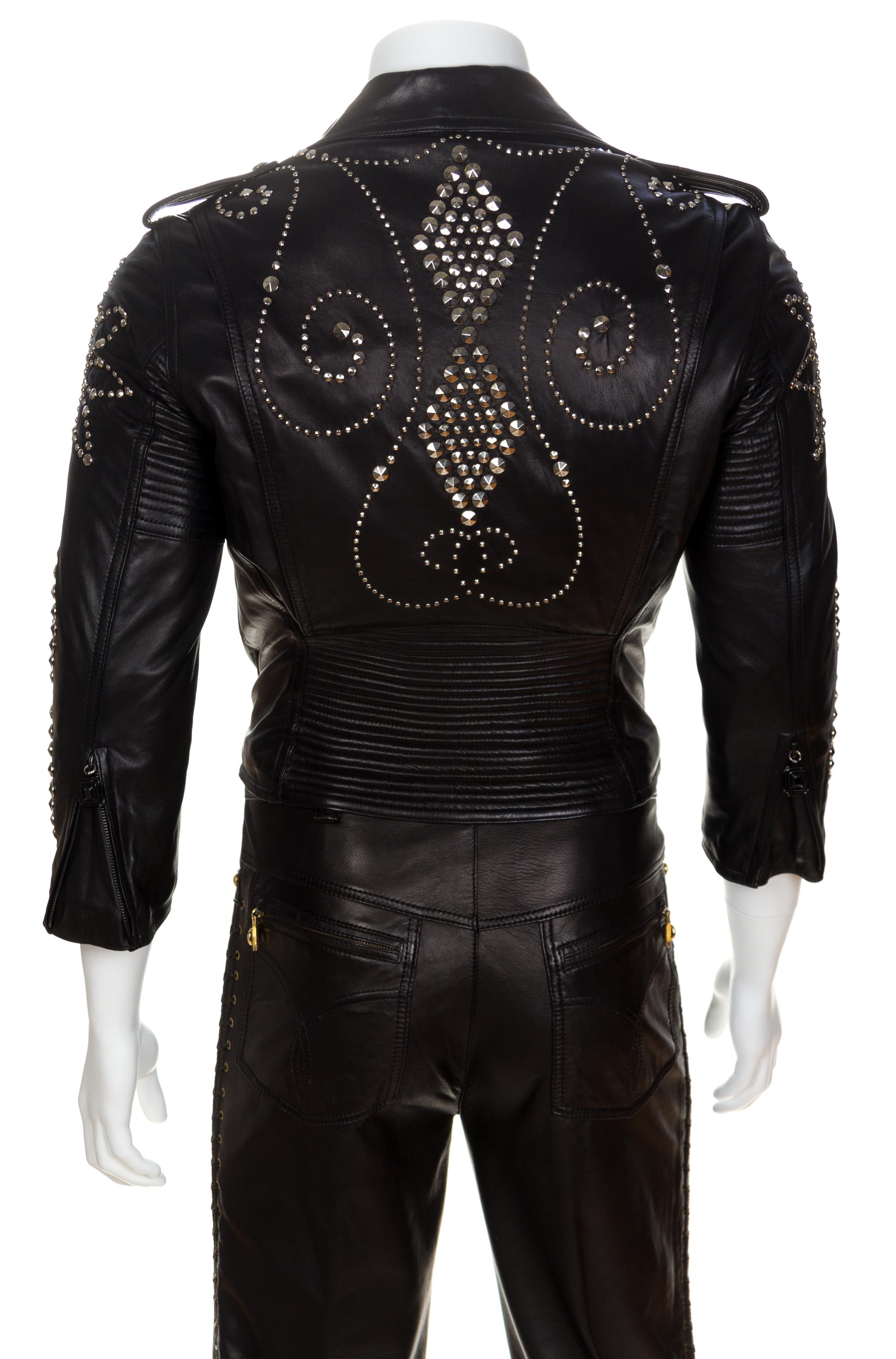 A Gianni Versace Black Leather Moto Jacket, No size.