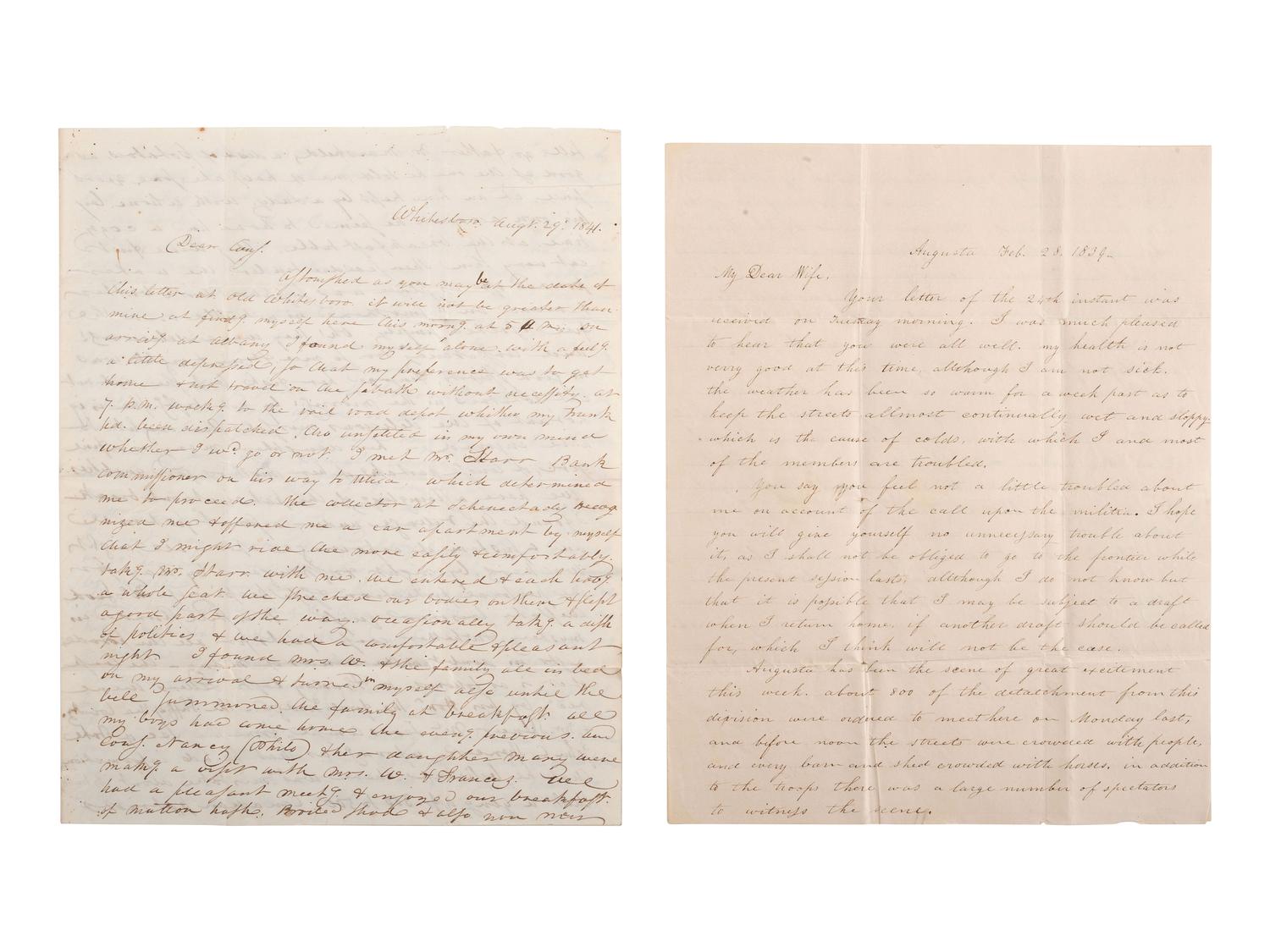 [AROOSTOOK WAR]. ALS written from Augusta, ME, February 1839. [ With: ] Additional ALS.