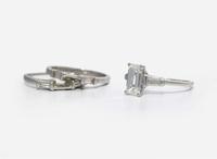 A Platinum and Diamond Ring with Ring Guards, 1.61 Carat Emerald-Cut Diamond, GIA Certified