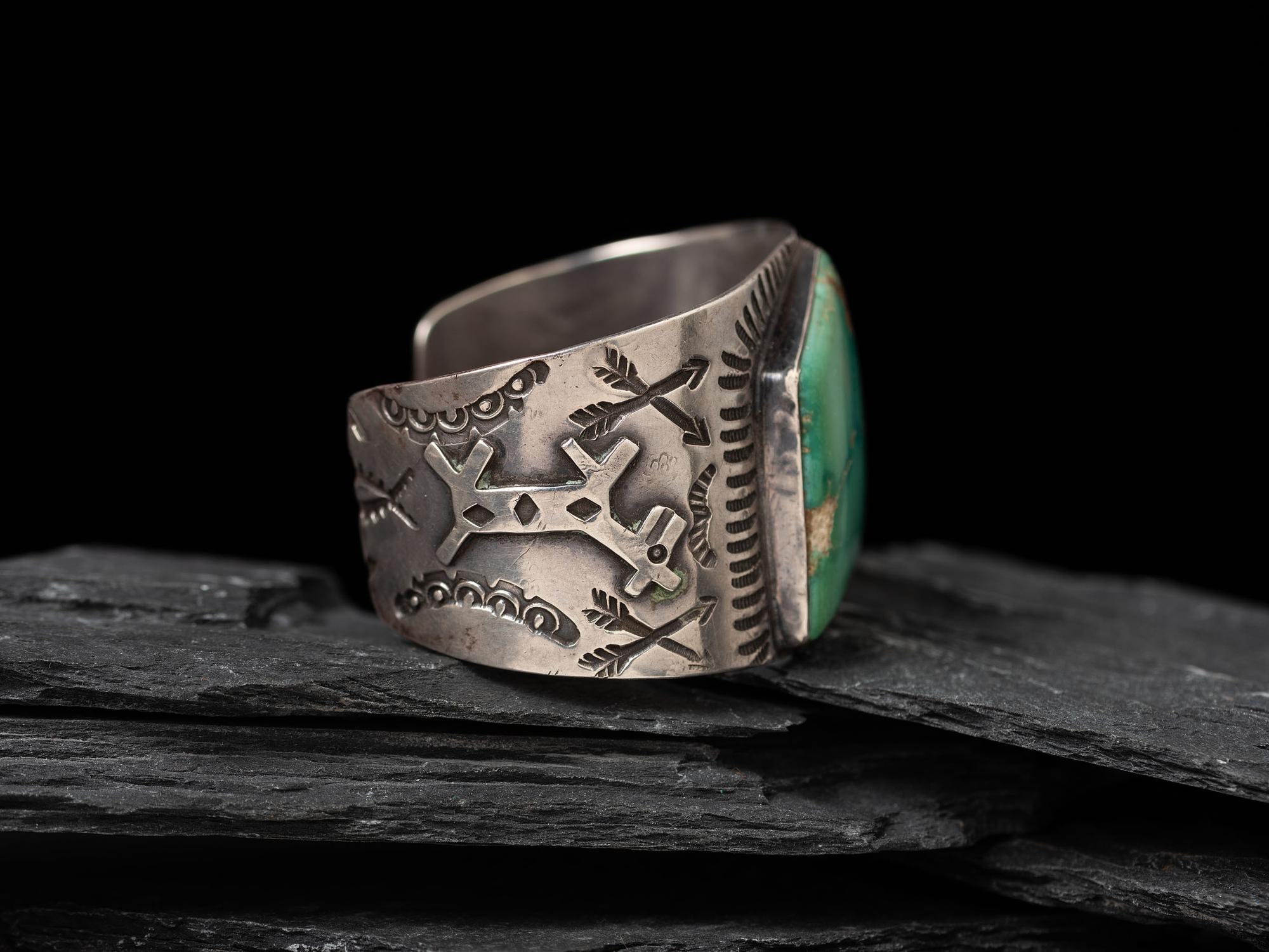 Wide Navajo Fred Harvey Era Cuff Bracelet, with Turquoise