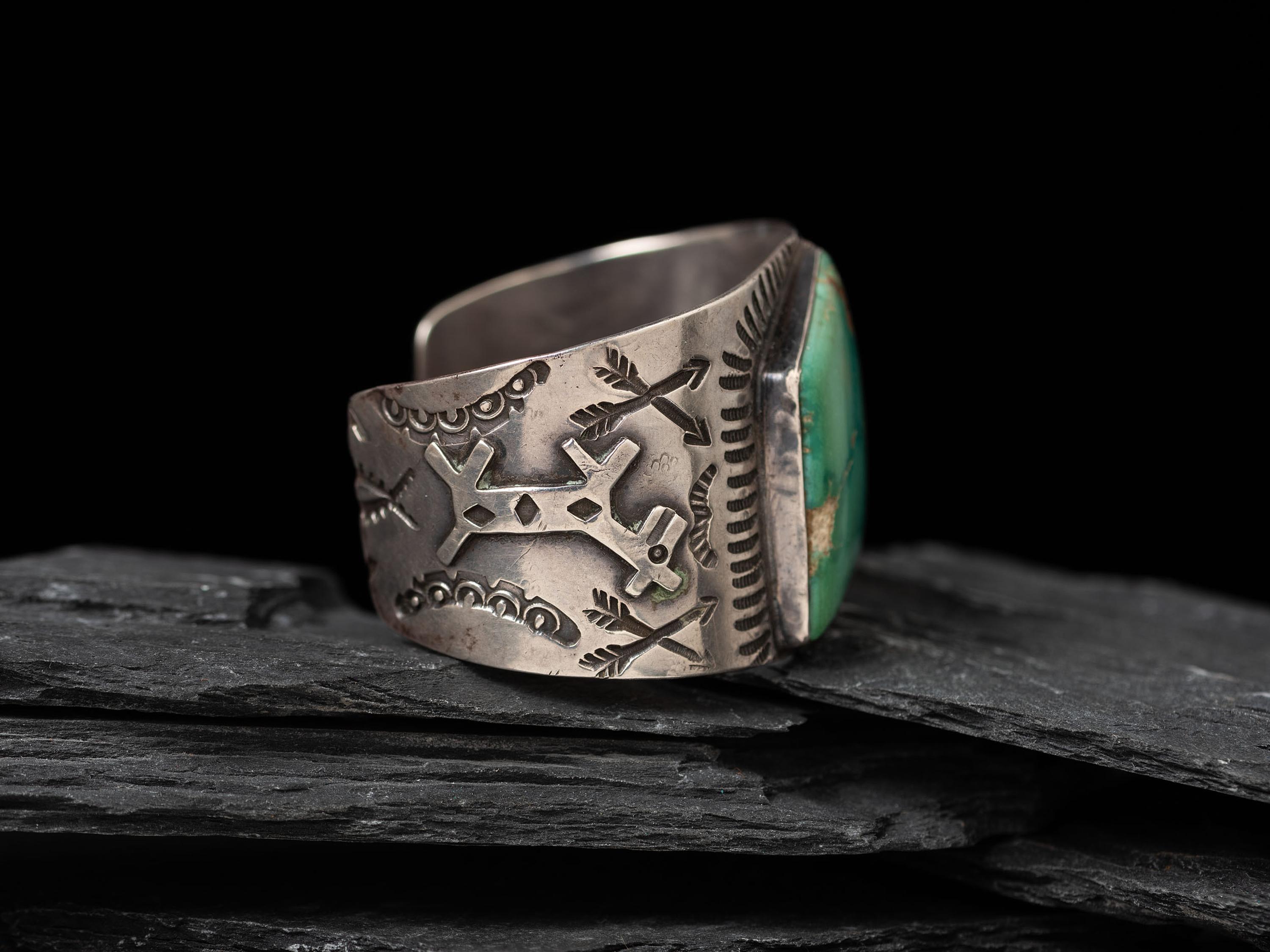 Wide Navajo Fred Harvey Era Cuff Bracelet, with Turquoise