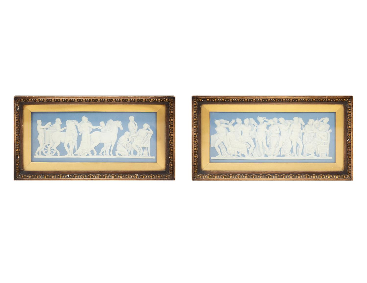 Two Framed Wedgwood Blue Jasperware Plaques