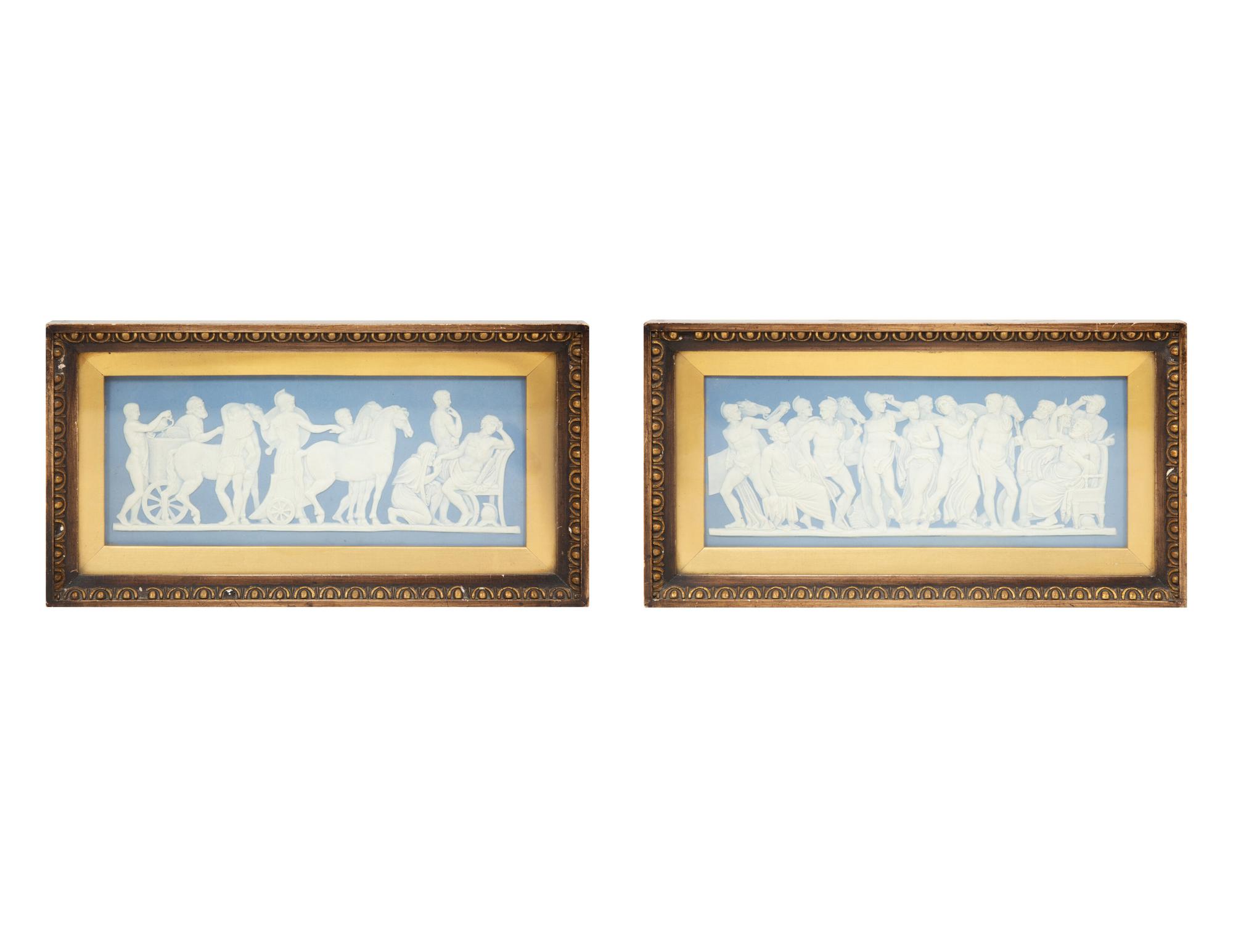 Two Framed Wedgwood Blue Jasperware Plaques