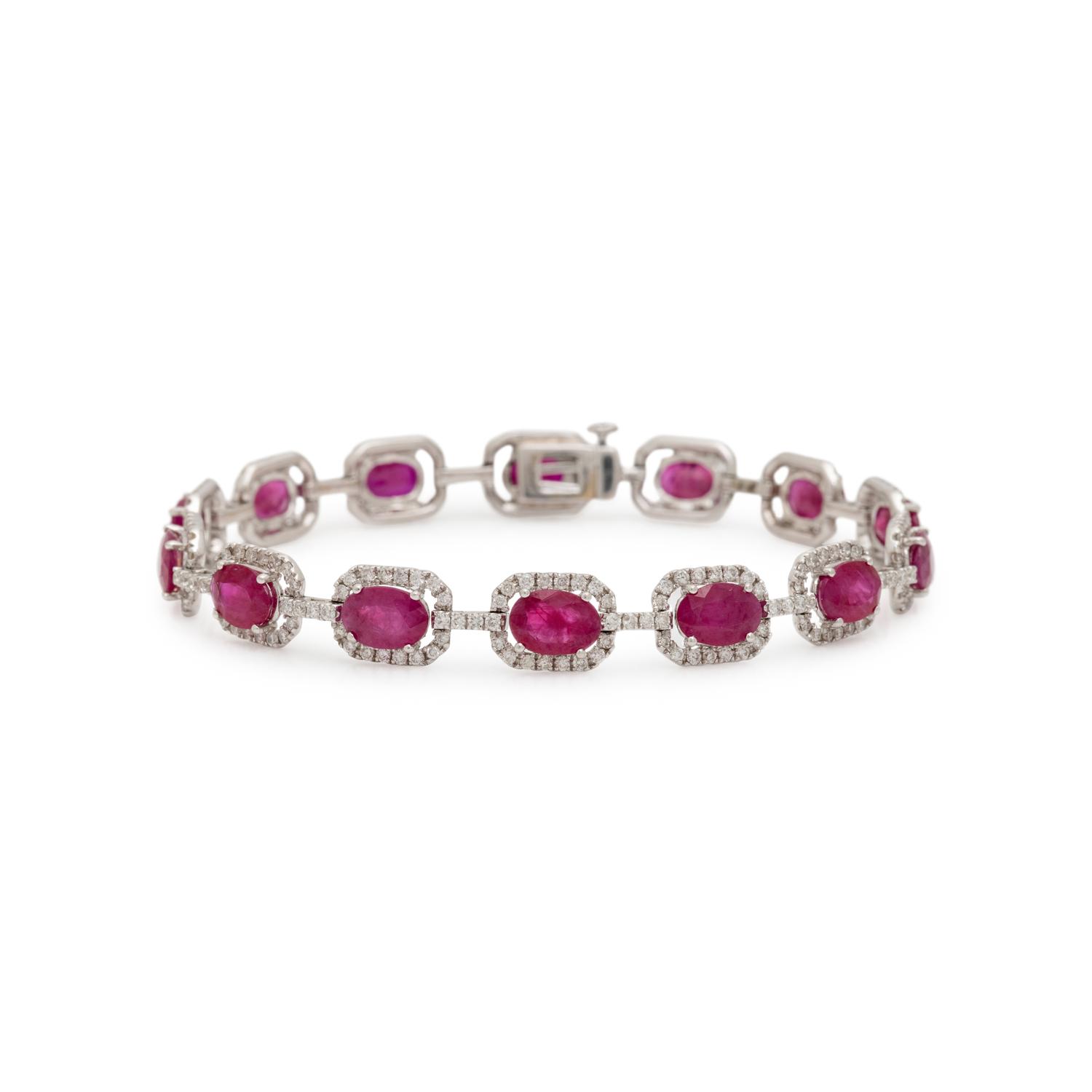 SYNTHETIC RUBY AND DIAMOND BRACELET