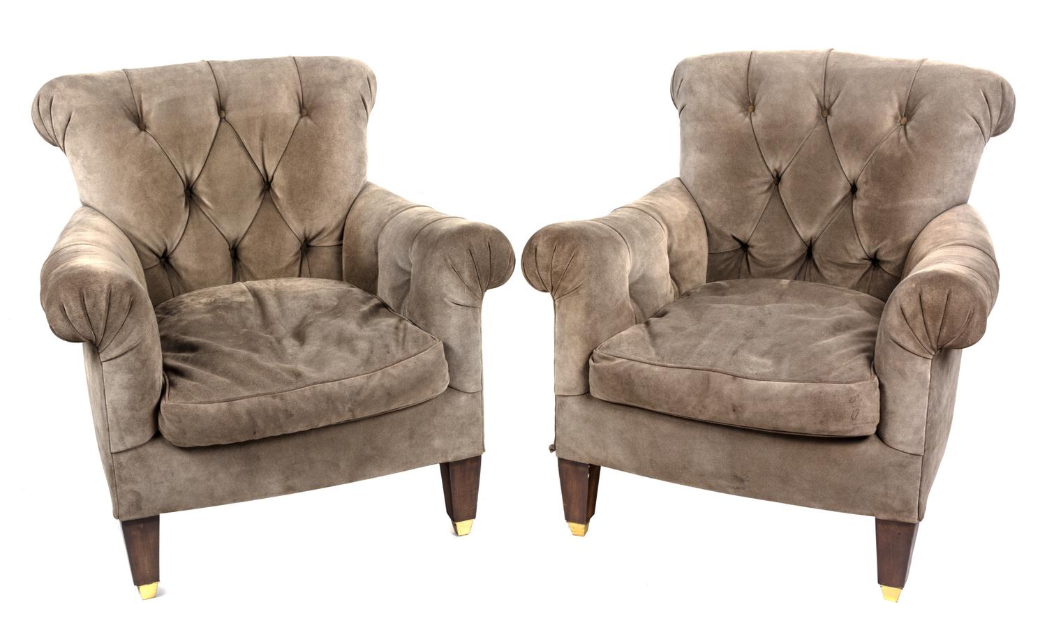 A Pair of Contemporary Upholstered Armchairs Height 33 inches.
