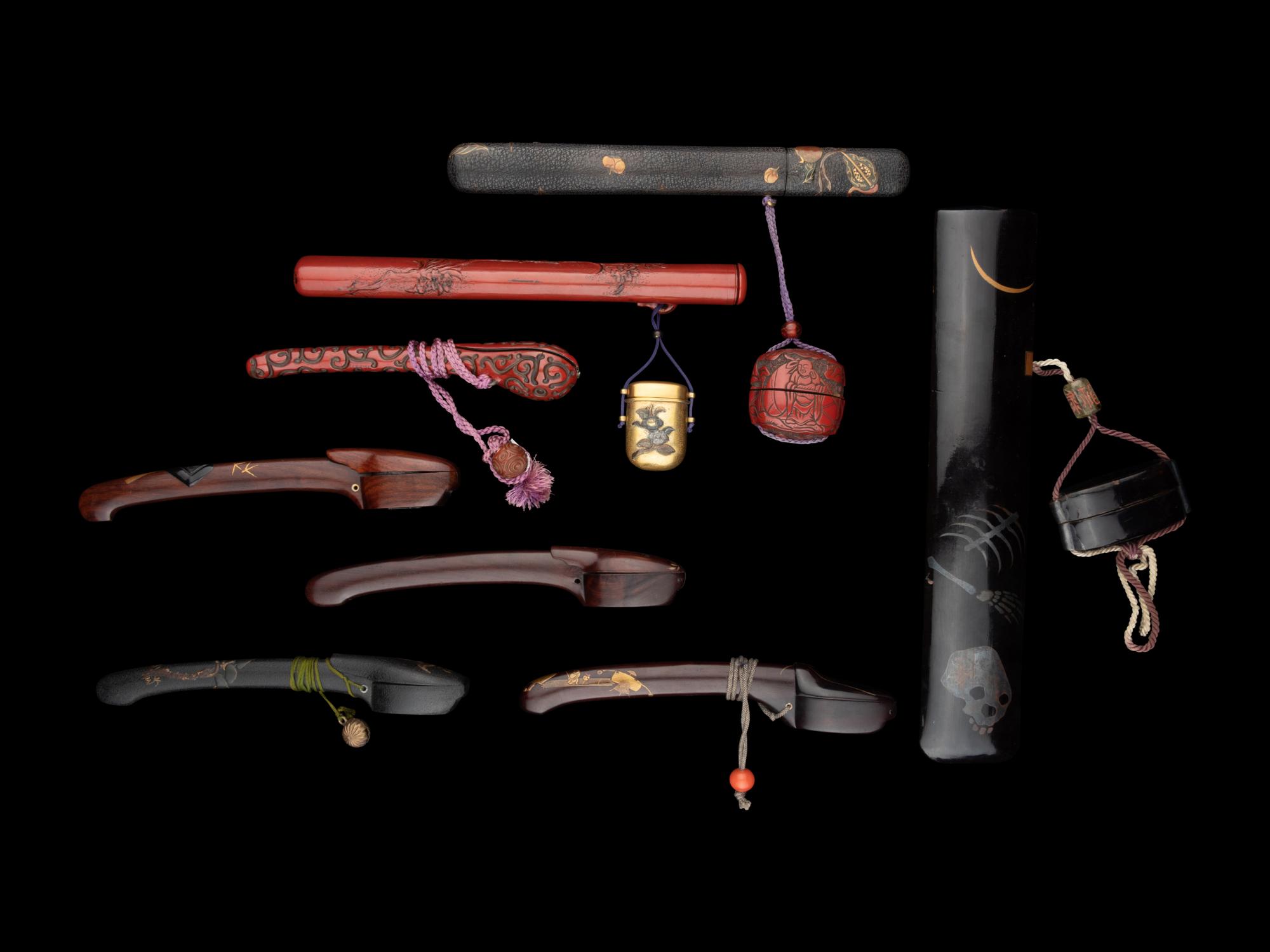 Eight Japanese Lacquered Portable Writing Sets, Yatate
