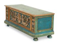 An Italian Parcel Gilt, Silvered and Polychrome Painted Cassone