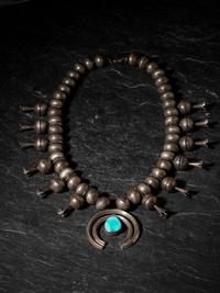 Navajo Silver and Turquoise Statement Squash Blossom Necklace