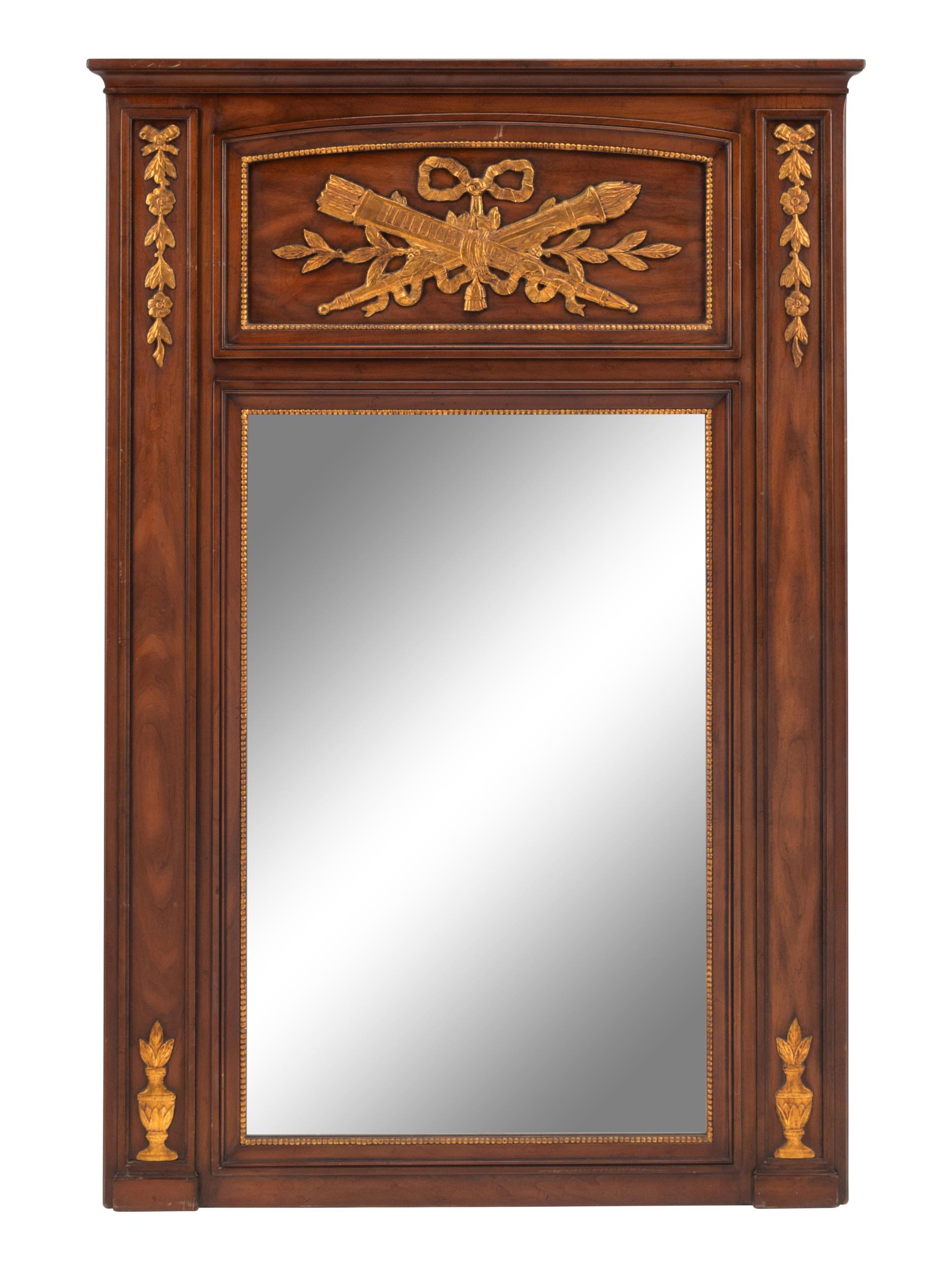 A Louis XVI Style Parcel Gilt Trumeau Mirror
