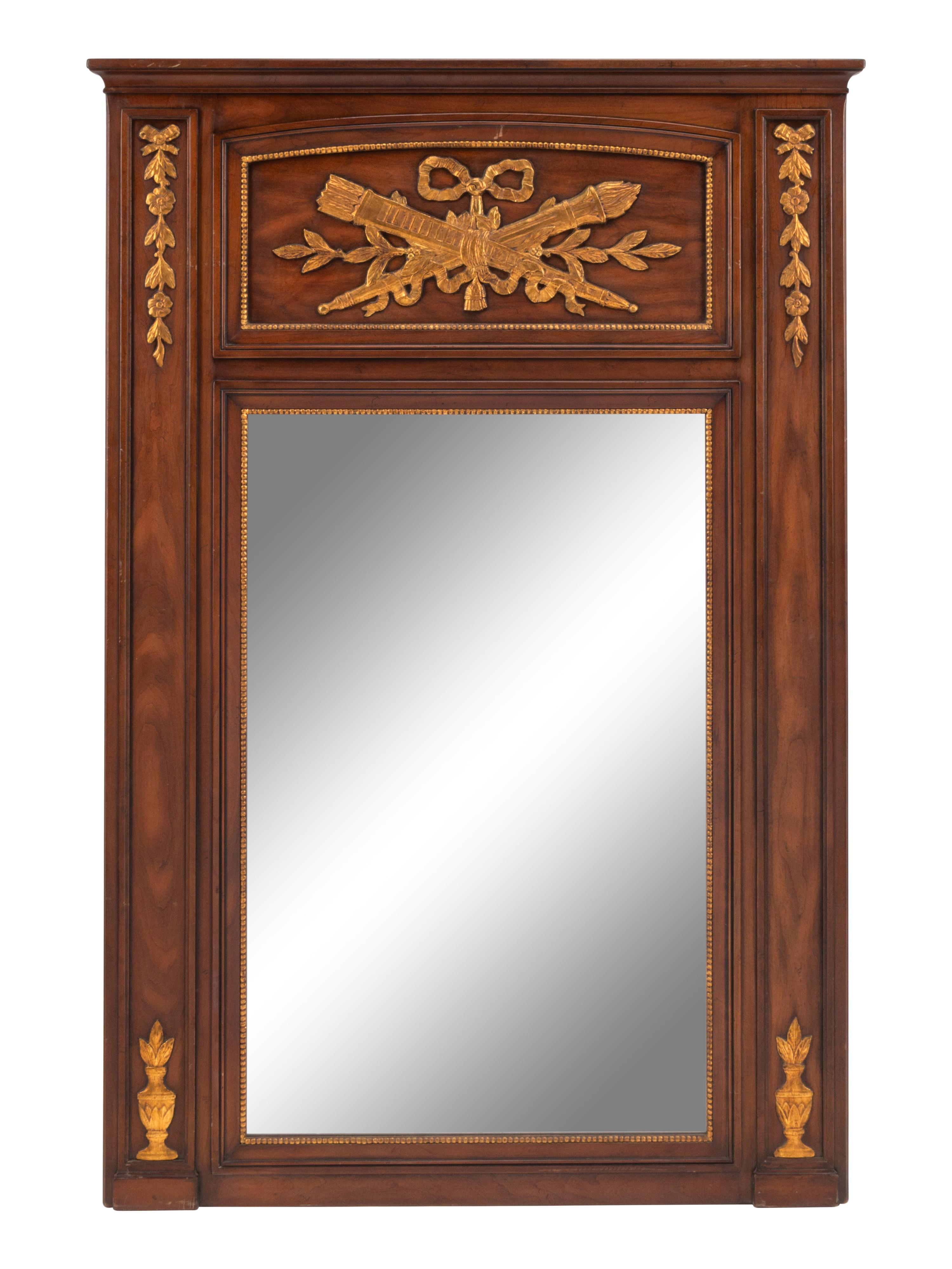 A Louis XVI Style Parcel Gilt Trumeau Mirror