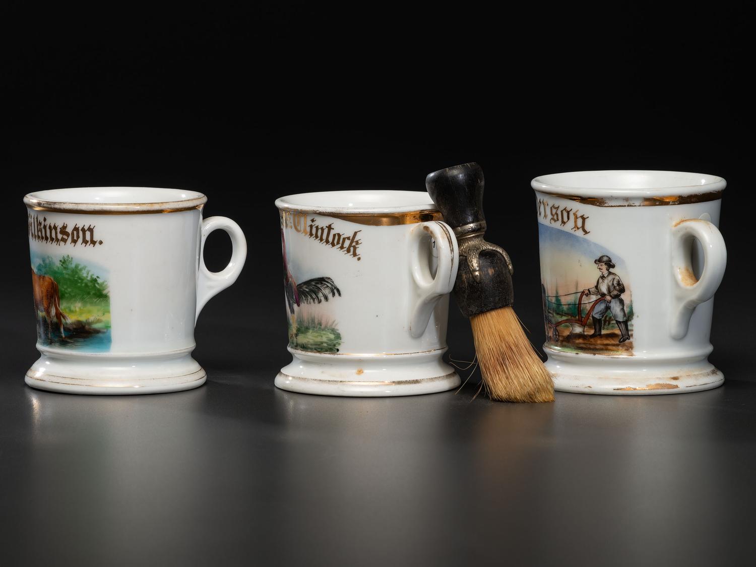 Three Farmer's Porcelain Occupational Shaving Mugs