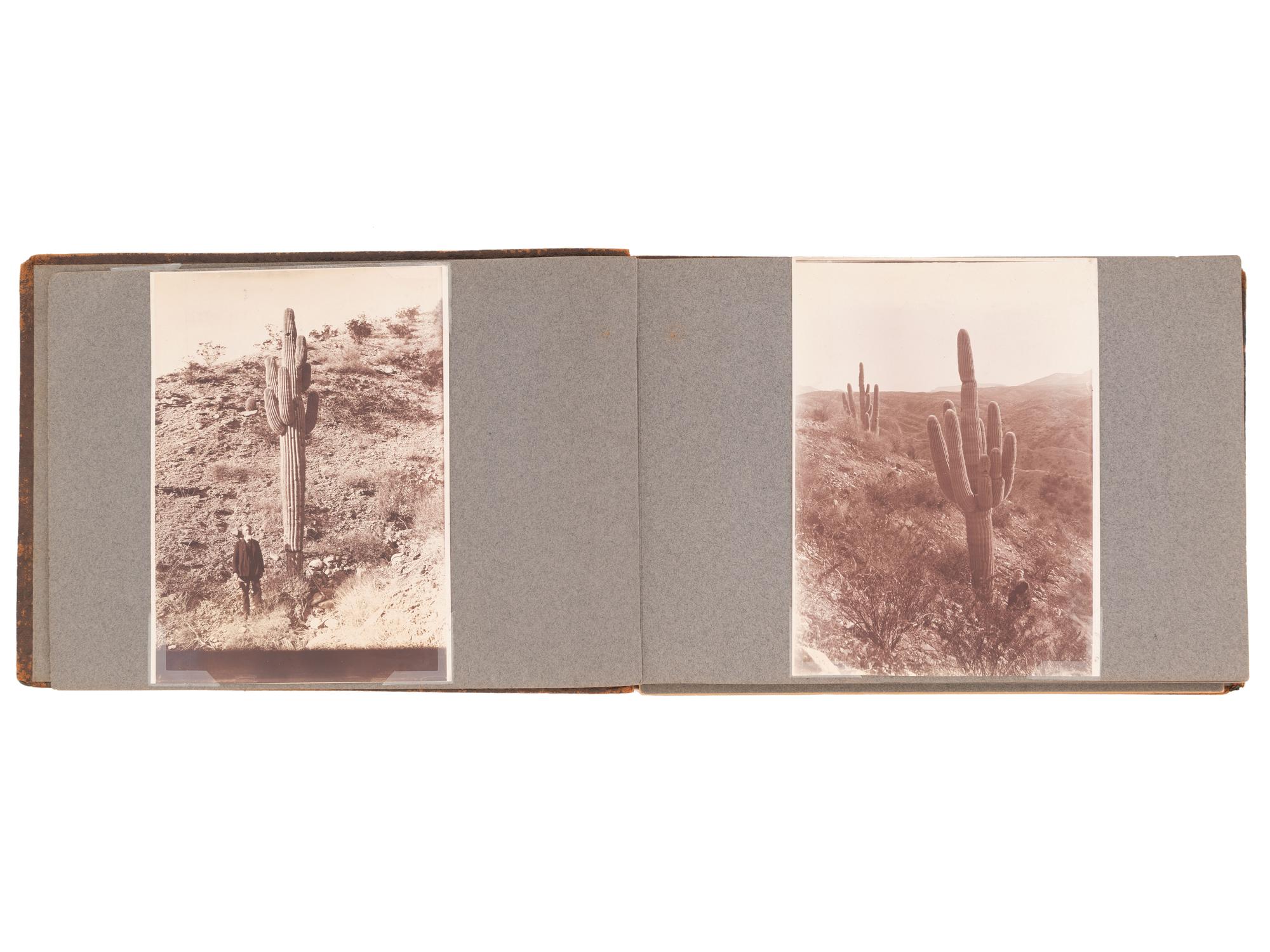 [NATIVE AMERICANS]. JONES, John Edward (1863-1922), photographer. Album containing 50 photographs of the San Carlos Indian Agency, including Apache civilians and police, agency buildings and dwellings, and scenic views. Ca 1904.