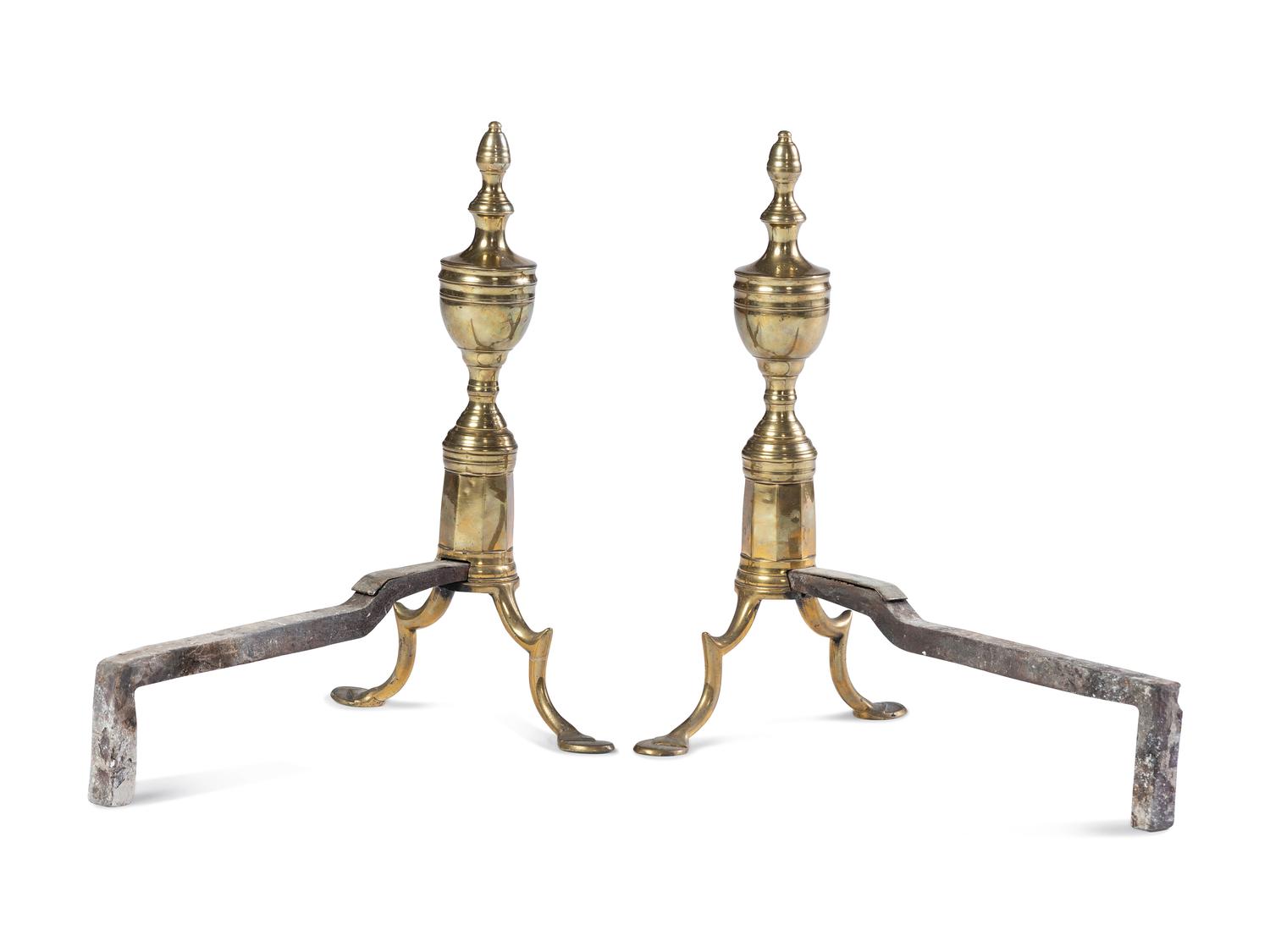 A Pair of Federal Brass Andirons