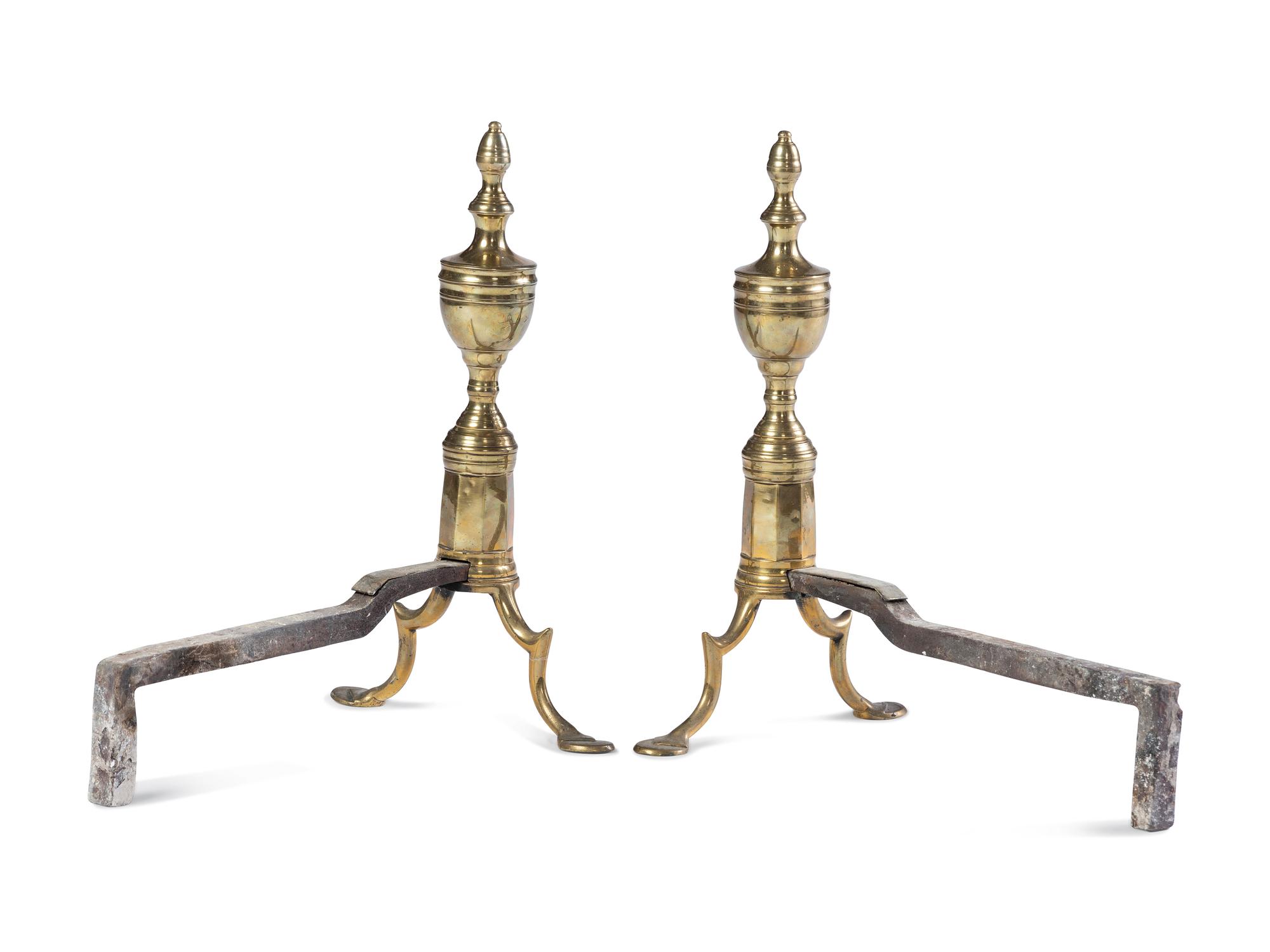 A Pair of Federal Brass Andirons