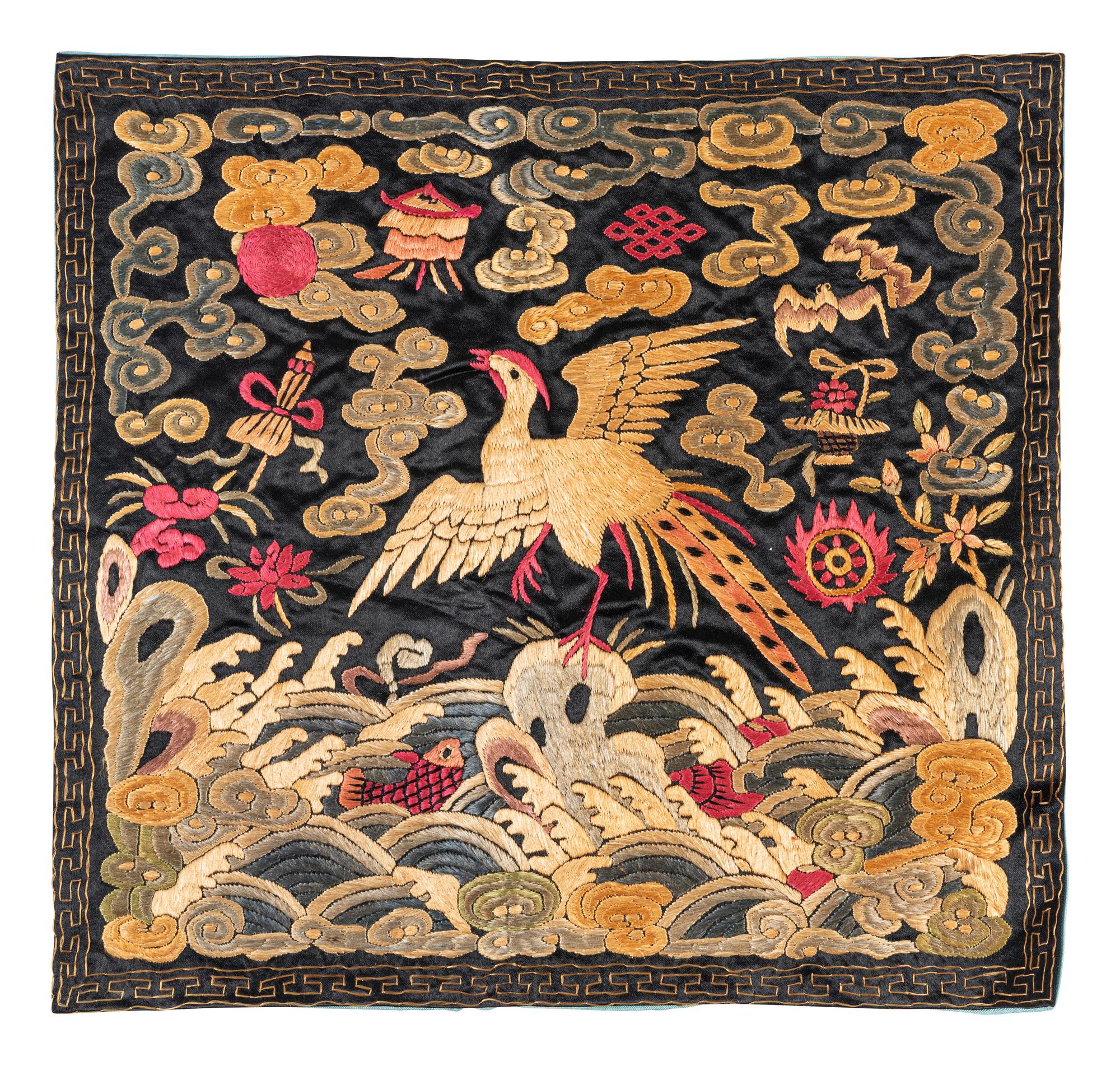 Four Embroidered Silk Rank Badges, Buzi