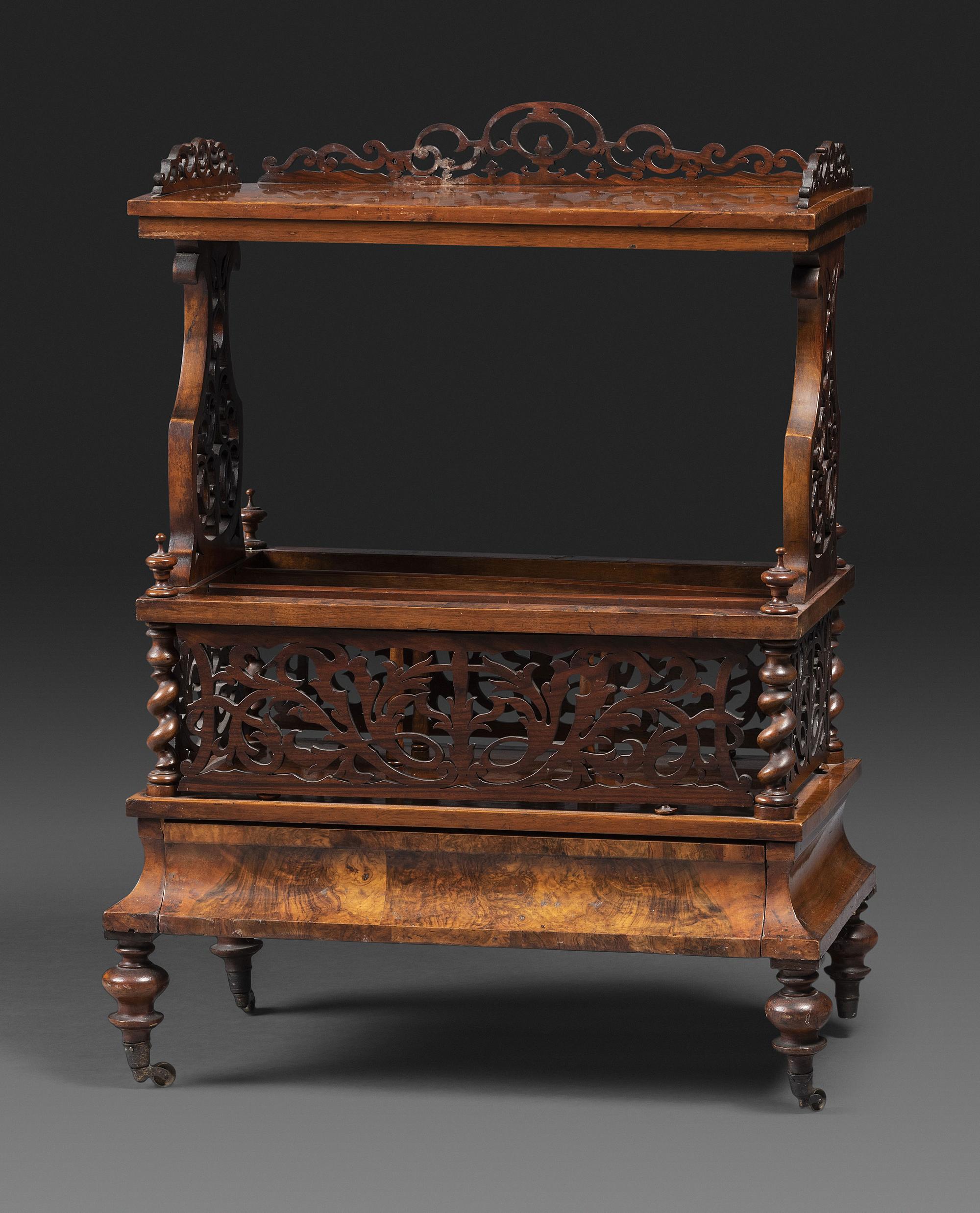 A Victorian Pierce-Carved Burlwood Canterbury
