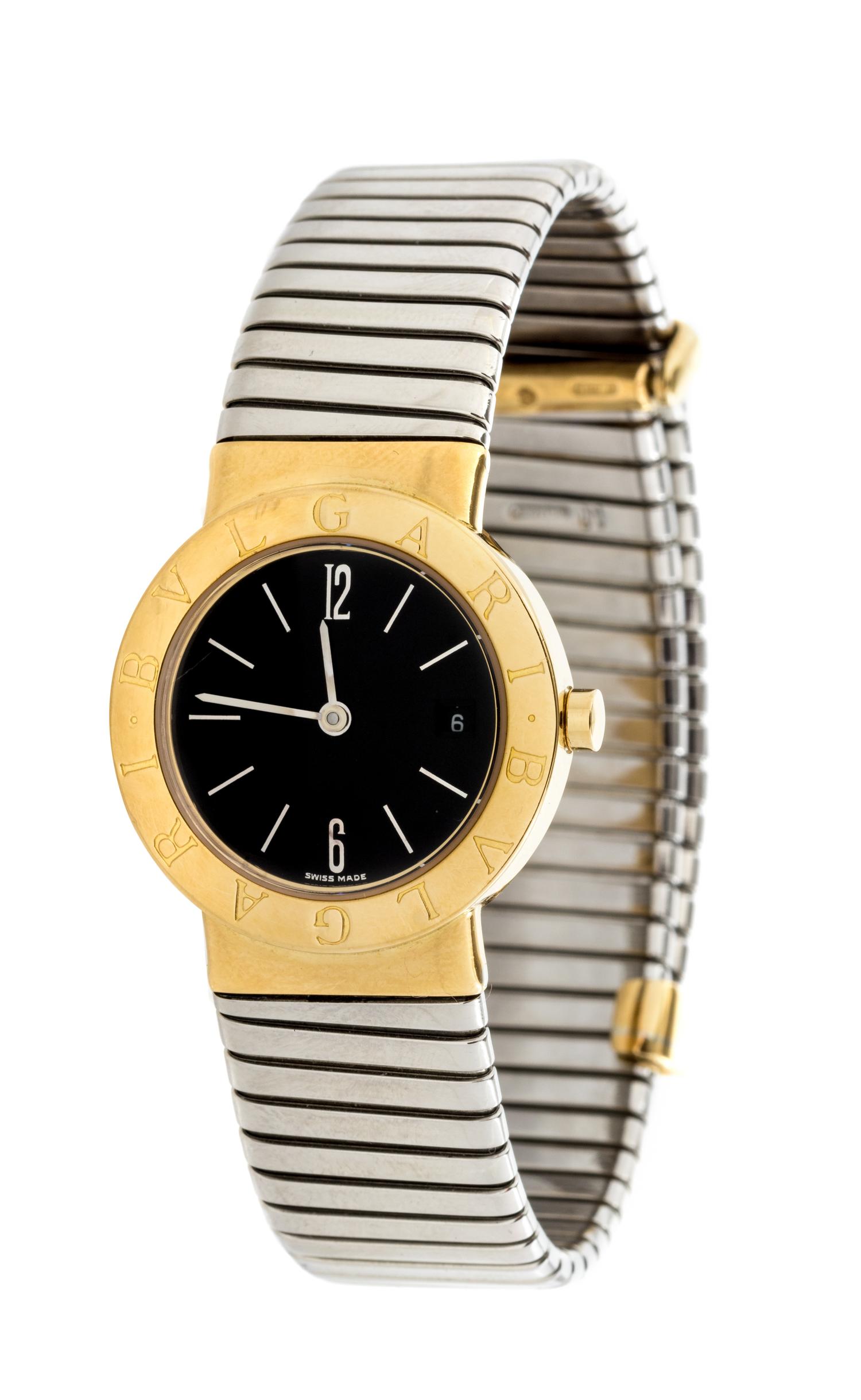 An 18 Karat Yellow Gold and Stainless Steel Ref. BB 26 GSCD 'Tobago' Bangle Watch, Bvlgari,