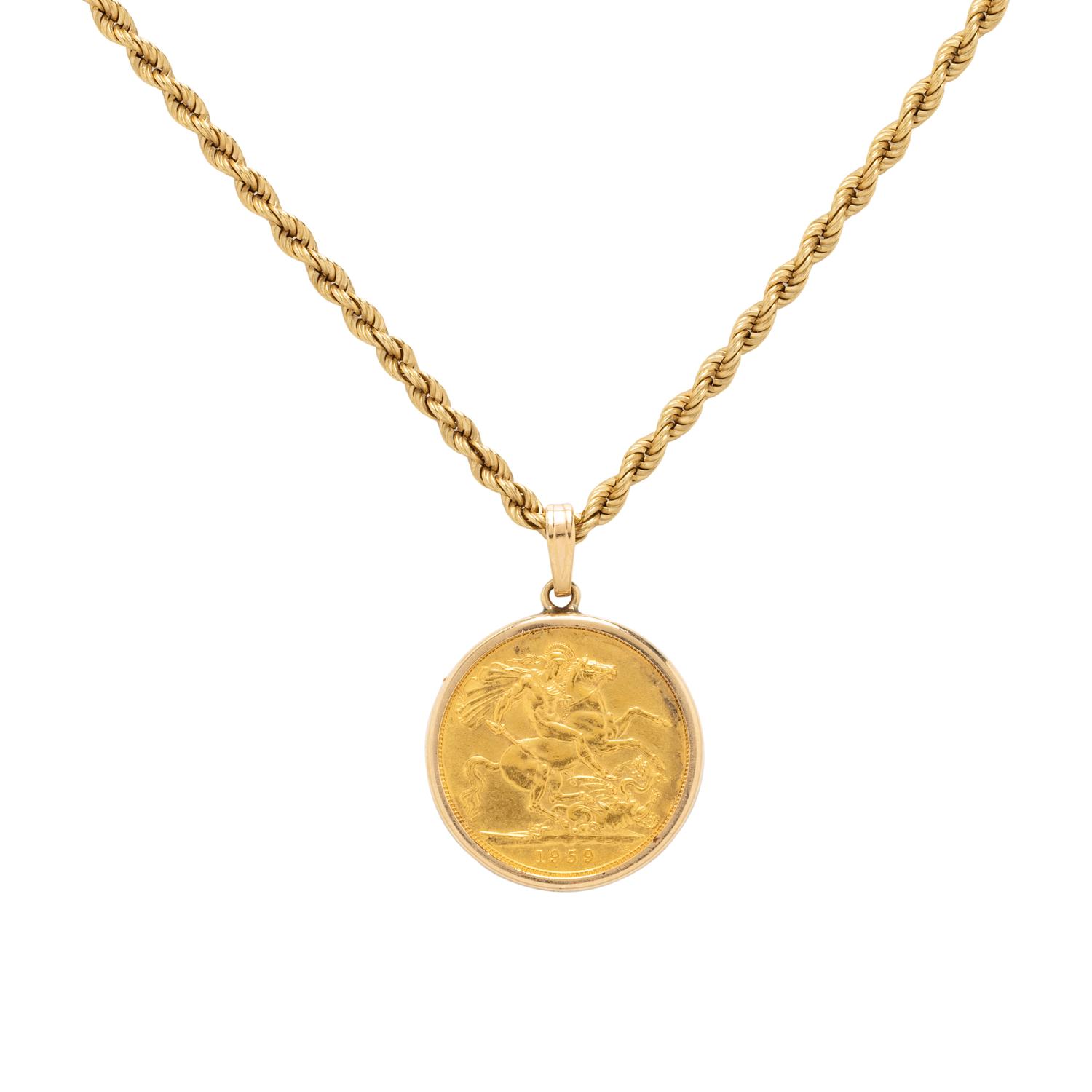 YELLOW GOLD NECKLACE WITH TWO PENDANTS