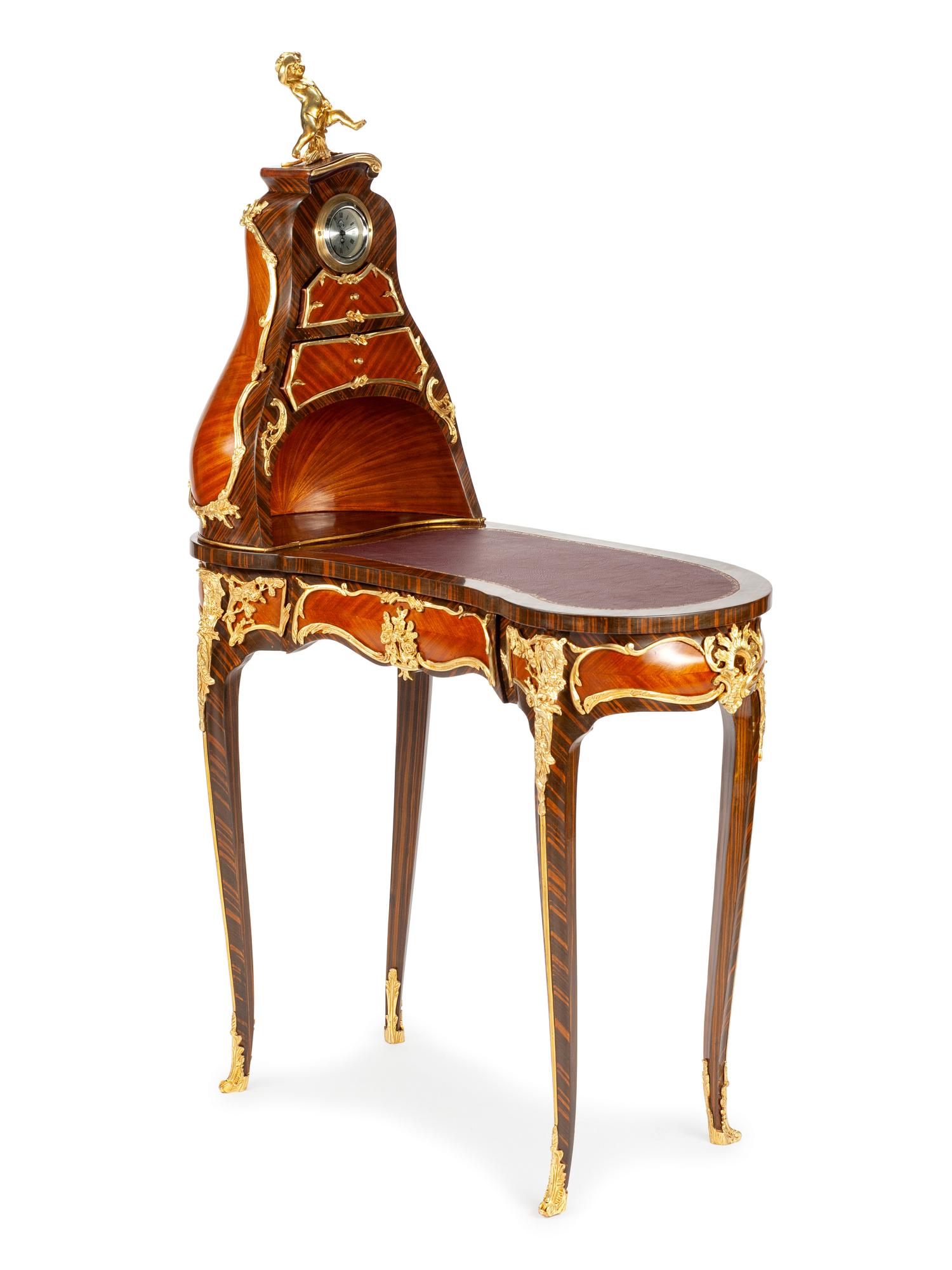 A Louis XVI Style Gilt Bronze Mounted Marquetry Cartonnier Desk