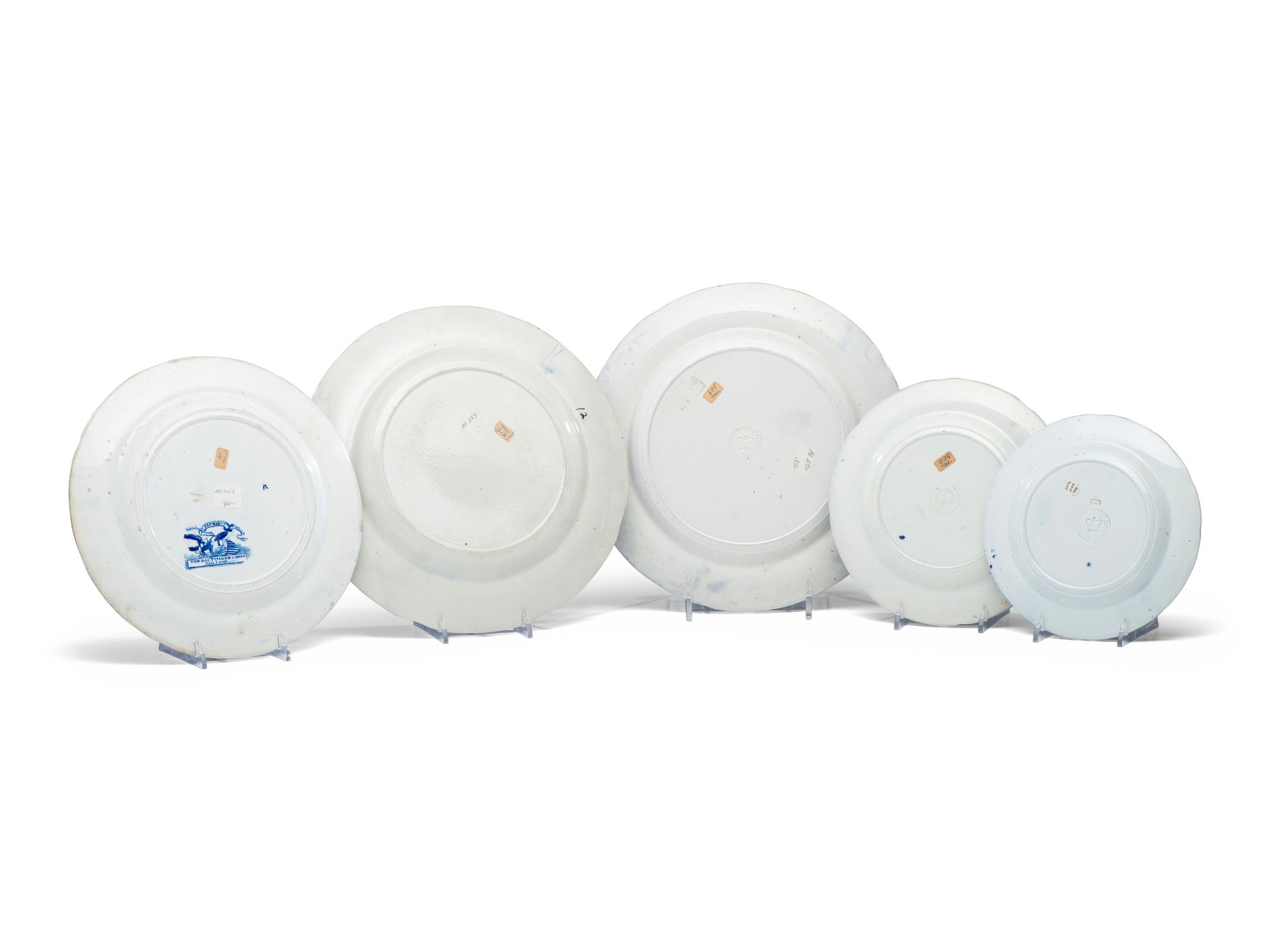Five Historic Blue Staffordshire Plates