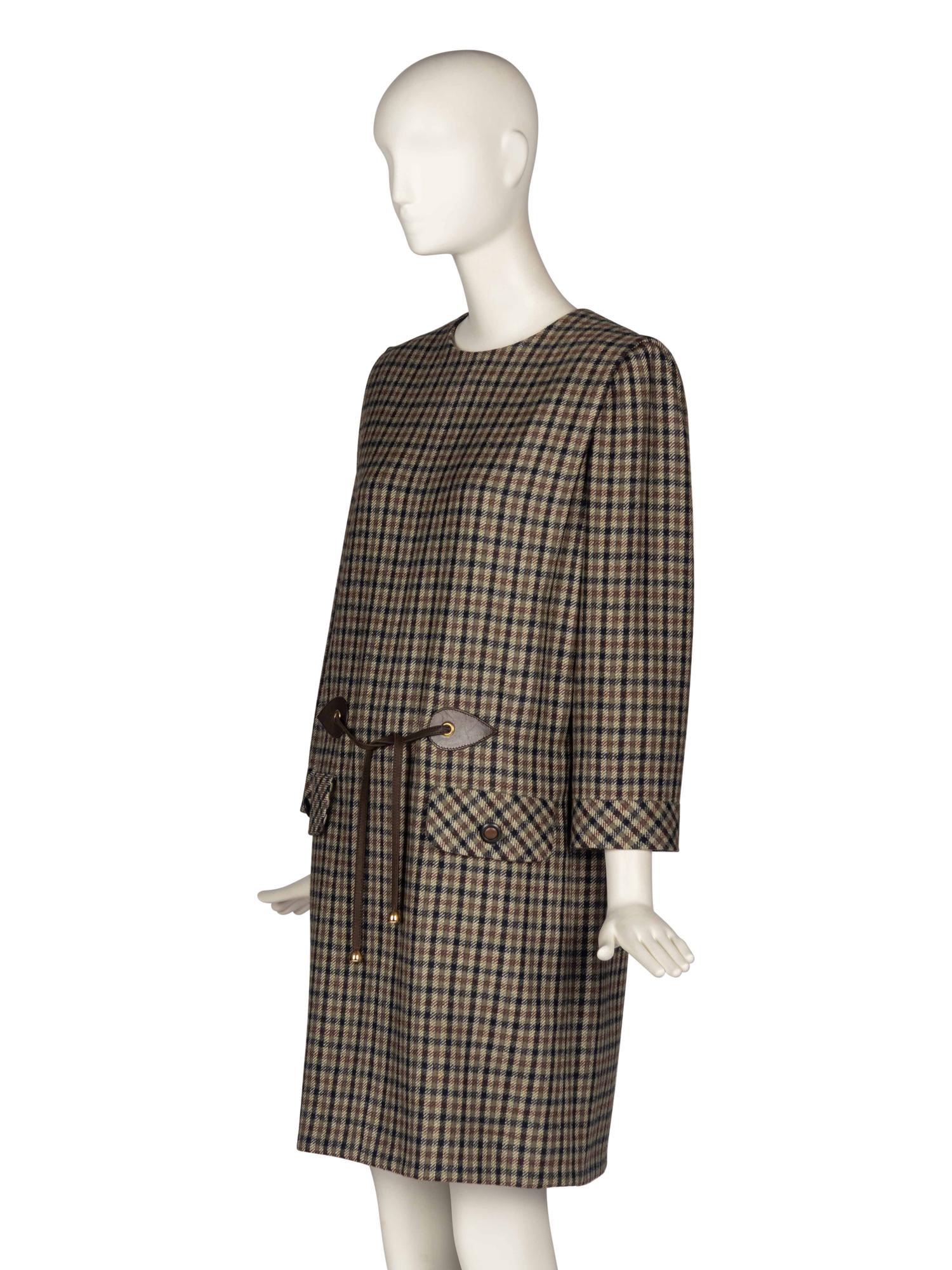 Pierre Cardin Haute Couture Plaid Dress With Leather Details