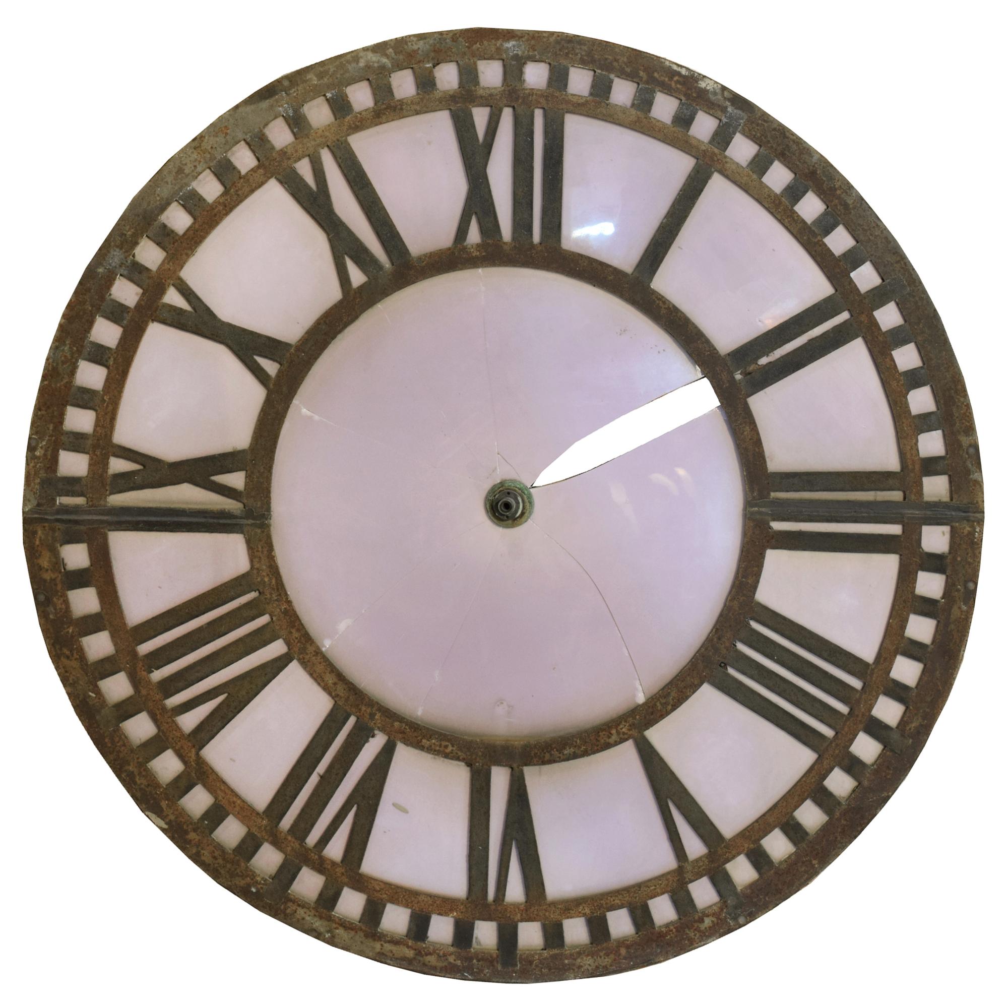 An Iron and Glass Clock Face 56" W x 1" D x 56" H — United States, Circa 1900