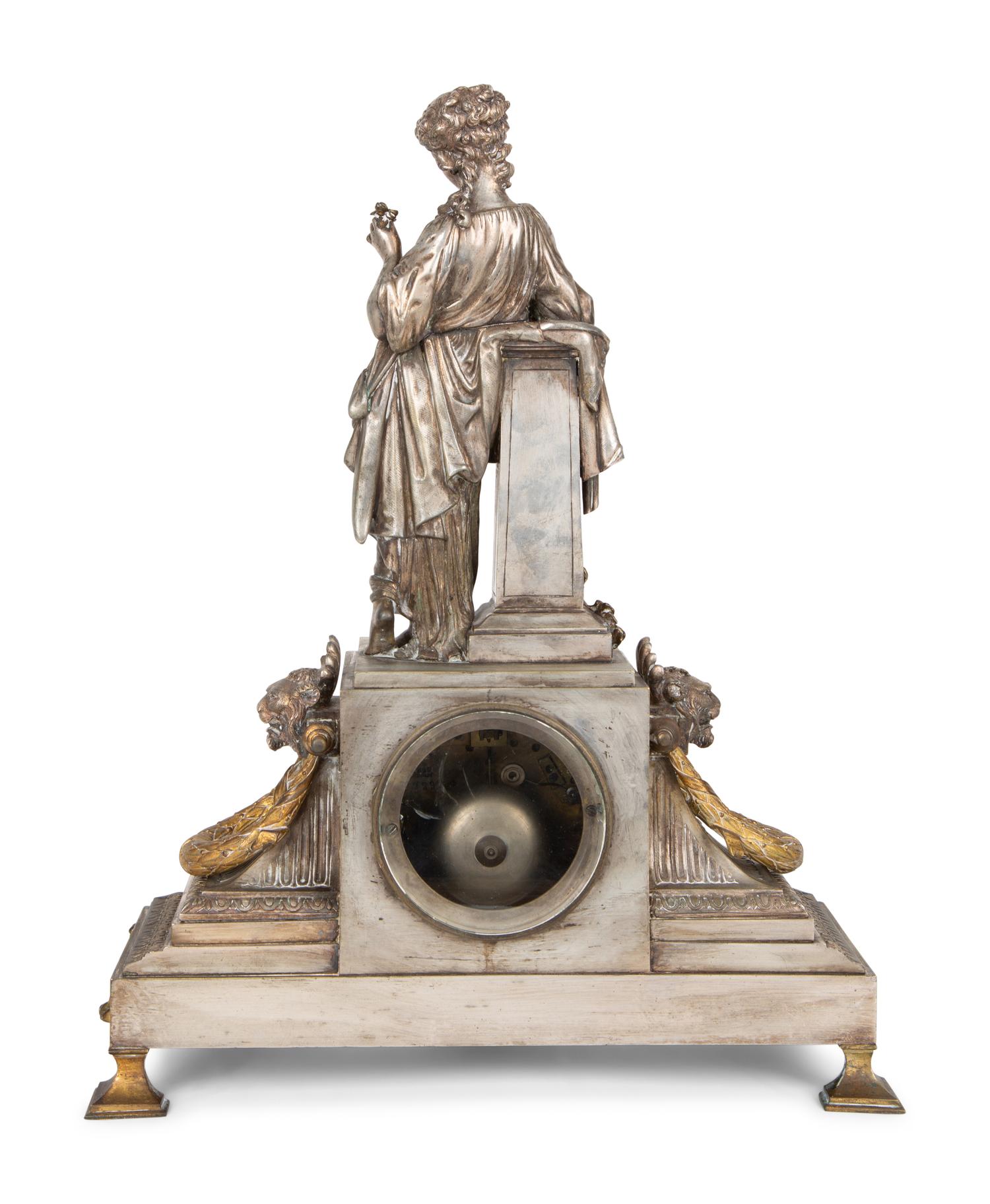 A French Silvered Bronze Figural Clock