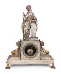 A French Silvered Bronze Figural Clock