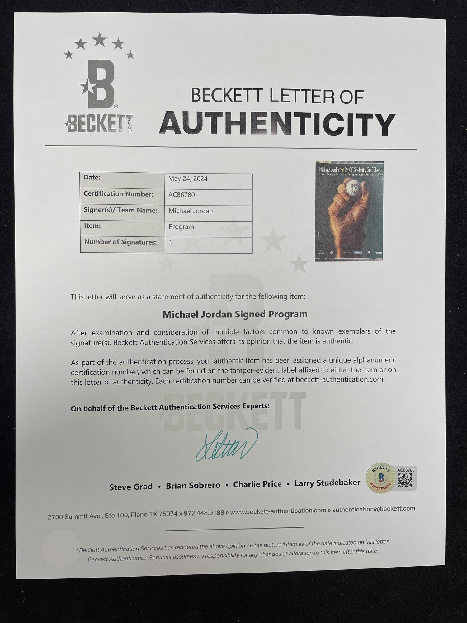 A Michael Jordan Signed Autograph Ronald McDonald Charity Golf Program (Beckett Authentication Services)