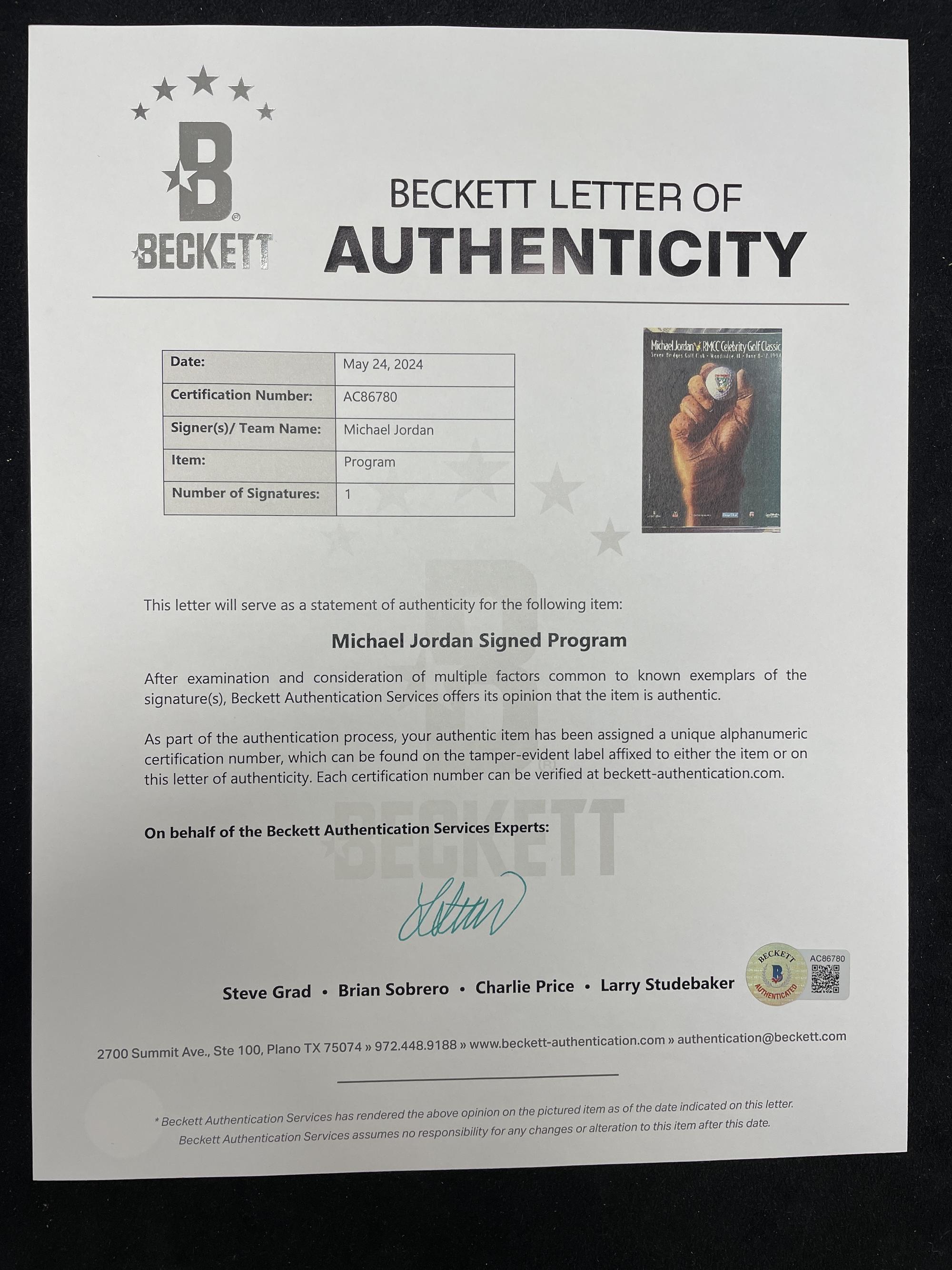 A Michael Jordan Signed Autograph Ronald McDonald Charity Golf Program (Beckett Authentication Services)