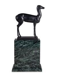 A Pair of Bronze Models of Pompeiian Deer on Marble Plinths