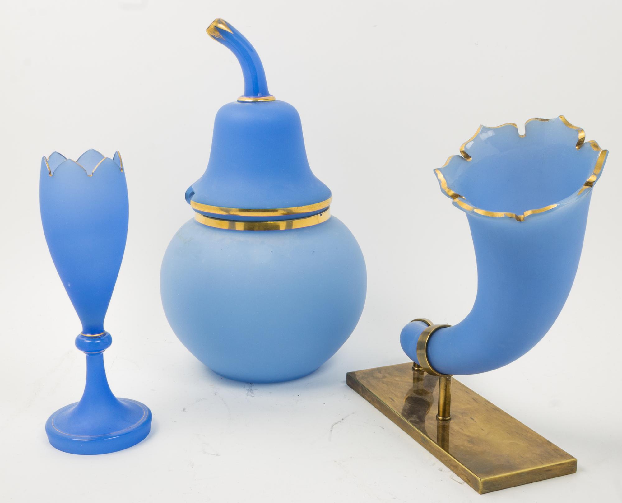 Three Opaline Glass Articles Height of tallest 17 inches. — 20TH CENTURY