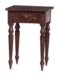 A Classical Red Paint and Gilt Stencil Decorated Cherrywood Side Table