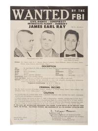 [KING, Martin Luther, Jr. (1929-1968)] -- [RAY, James Earl (1928-1998)]. Wanted by the FBI / Civil Rights - Conspiracy - Interstate Flight - Robbery. Washington, DC: Federal Bureau of Investigation, 19 April 1968.