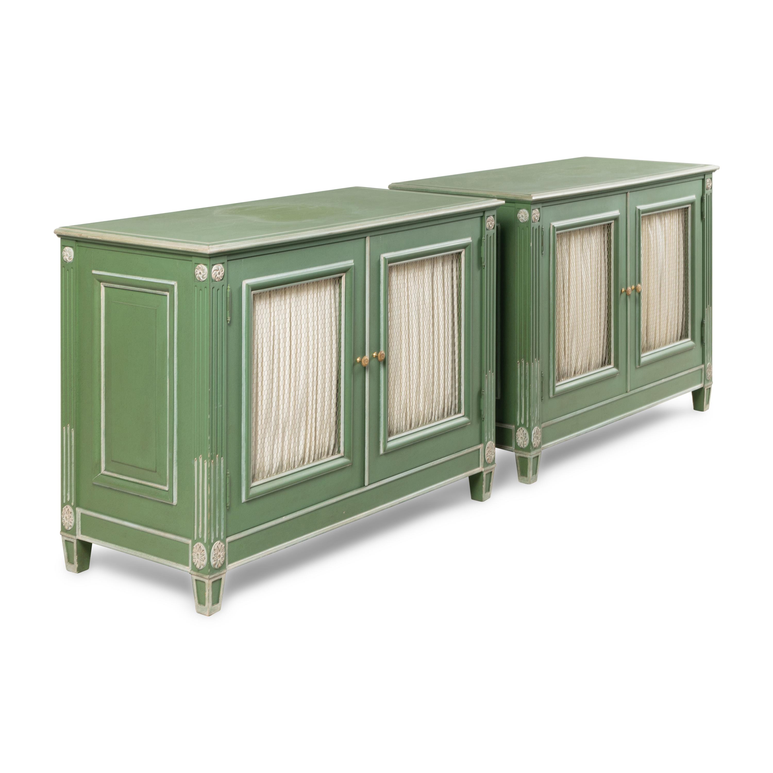 A Pair of Green-Painted Cabinets