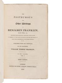 FRANKLIN, Benjamin (1706-1790). The Posthumous and Other Writings of Benjamin Franklin . London: for Henry Colburn, 1819. Third edition.