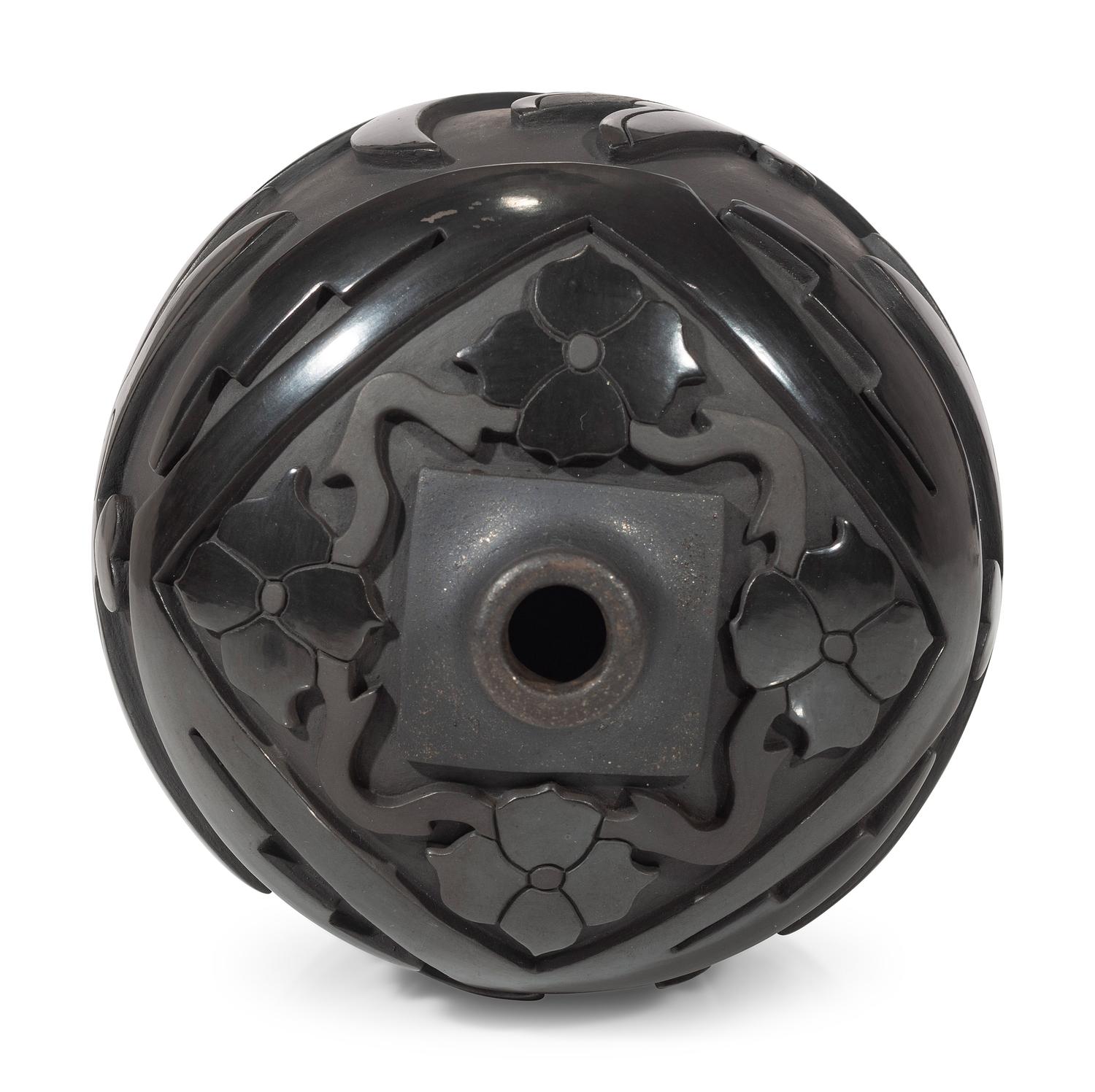 Carved Blackware Pottery Vase, with Dragonflies