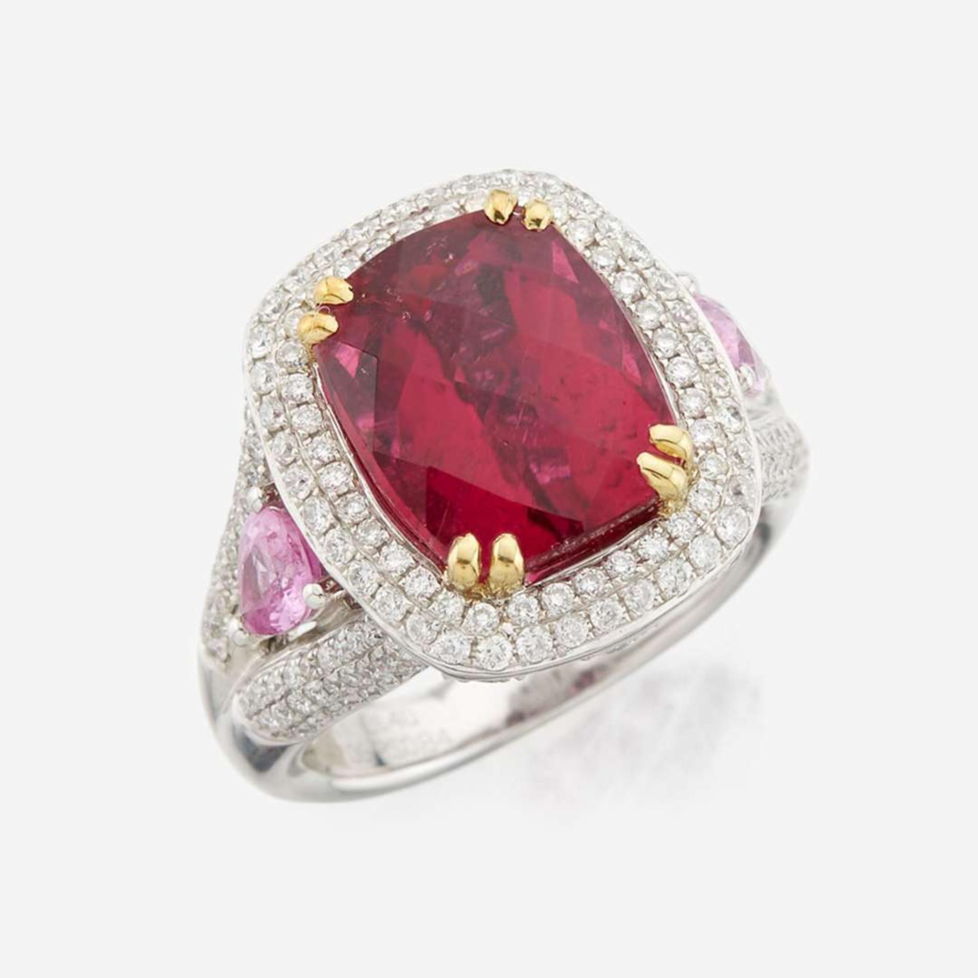 A rubellite, pink sapphire, diamond, and white gold ring, Charles Krypell