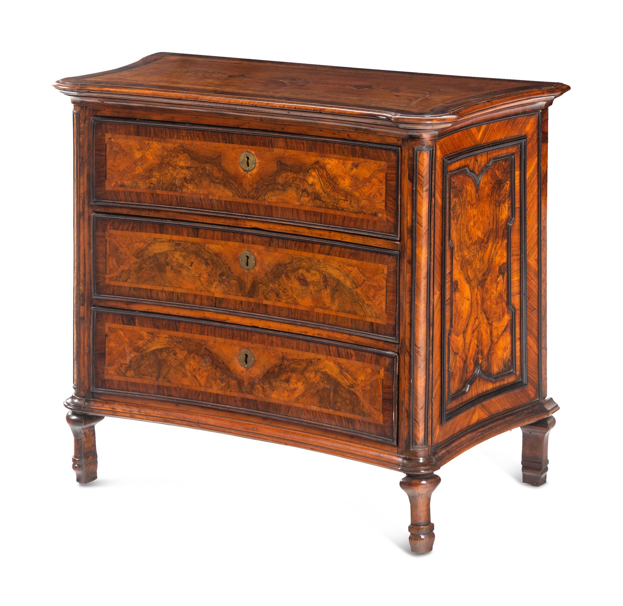 A Continental Part-Ebonized Burl Walnut Secretary Commode