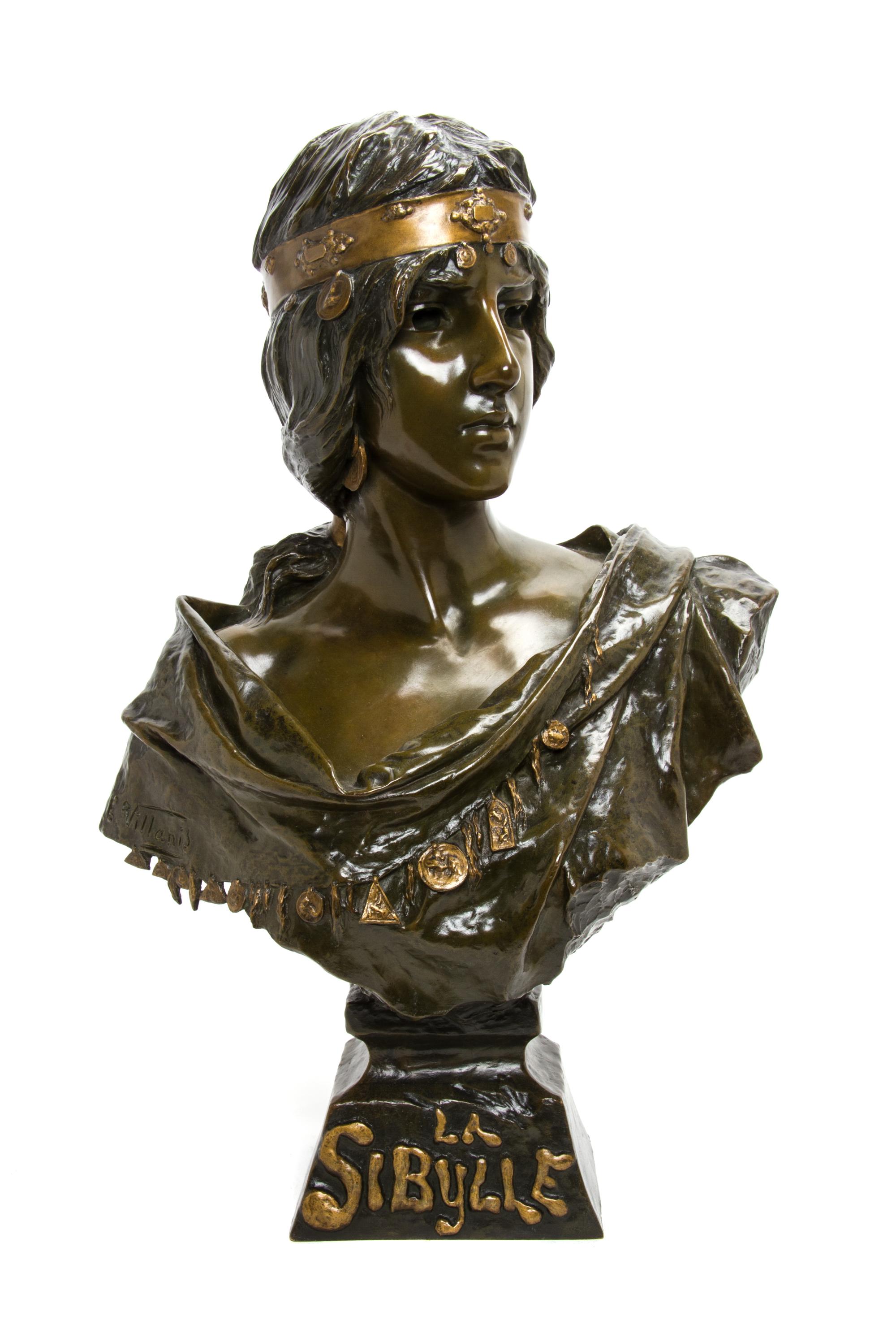 A French Bronze Bust, EMMANUEL VILLANIS (1858-1914), Height 21 3/4 inches. — EMMANUEL VILLANIS (1858-1914),